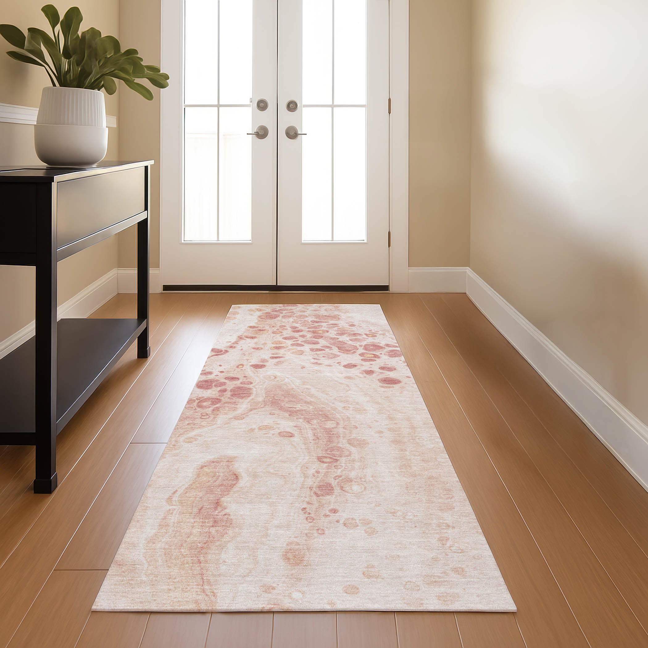Bruges Machine Washable Transitional Salmon Orange Rug 2'3" x 7'6" #shape_Runner