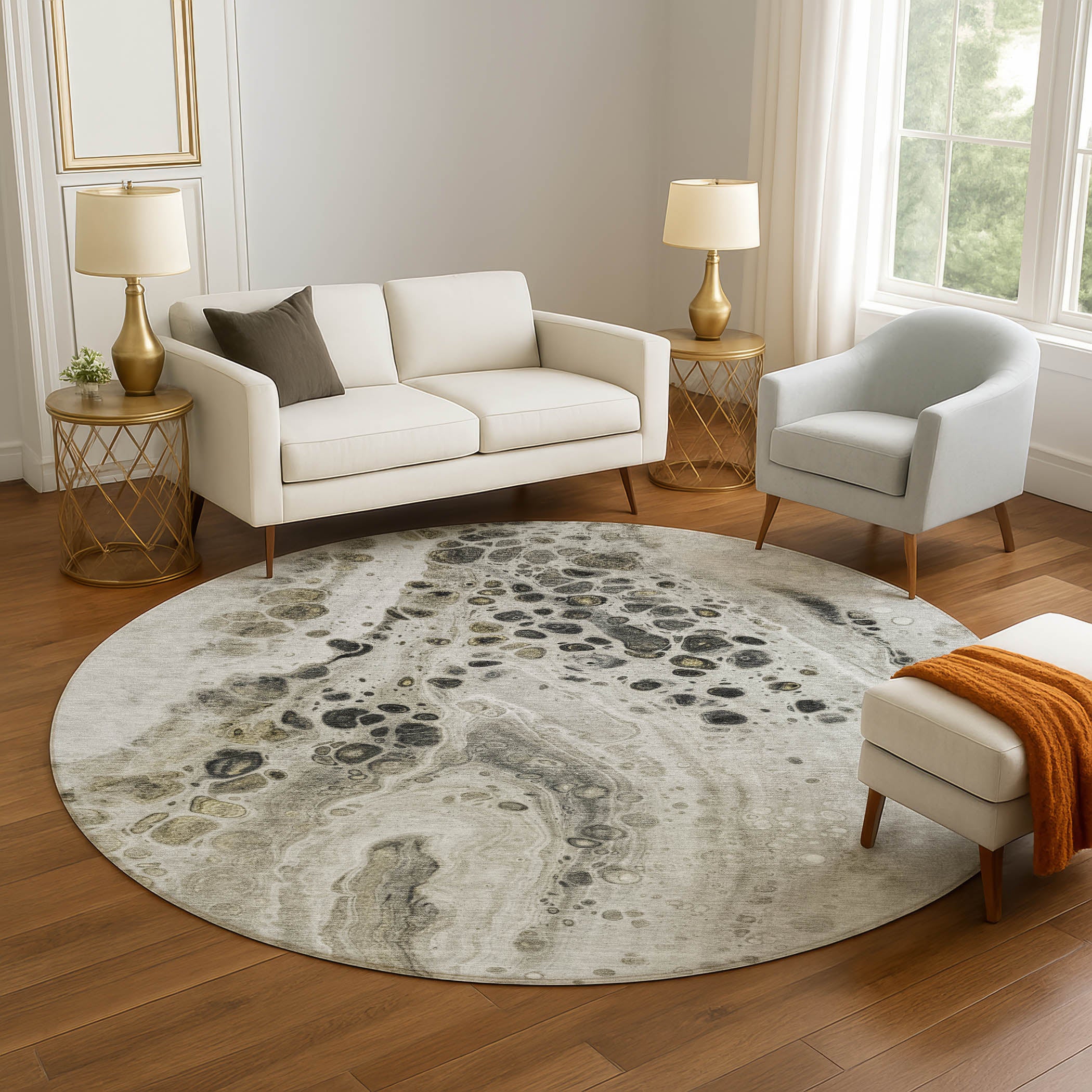 Bruges Machine Washable Transitional Taupe Brown Rug 8' x 8' #shape_Round