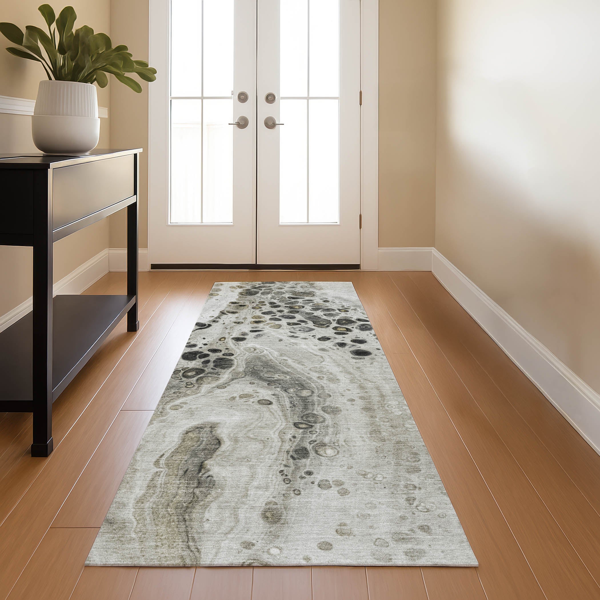 Bruges Machine Washable Transitional Taupe Brown Rug 2'3" x 7'6" #shape_Runner