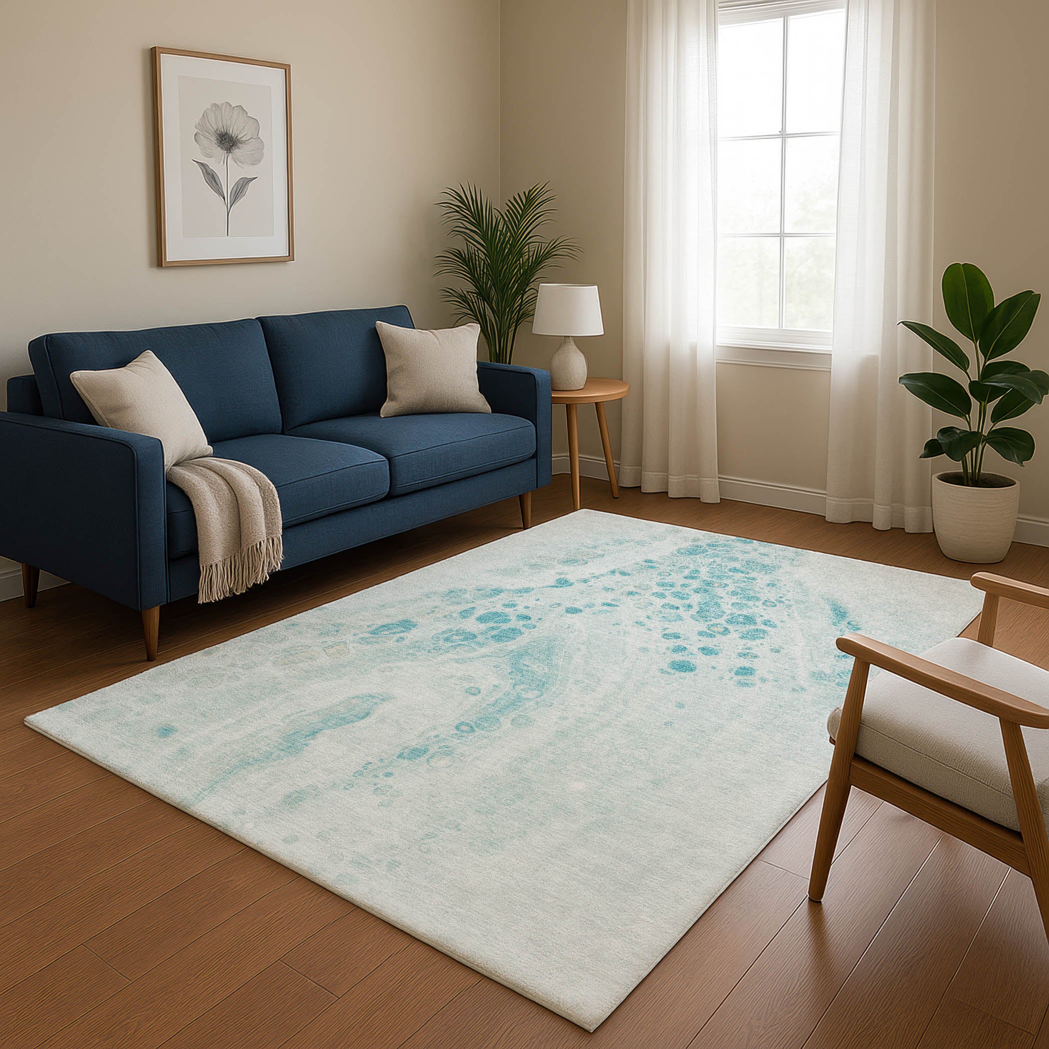 Bruges Machine Washable Transitional Teal Rug 2'6" x 3'10" #shape_Rectangle