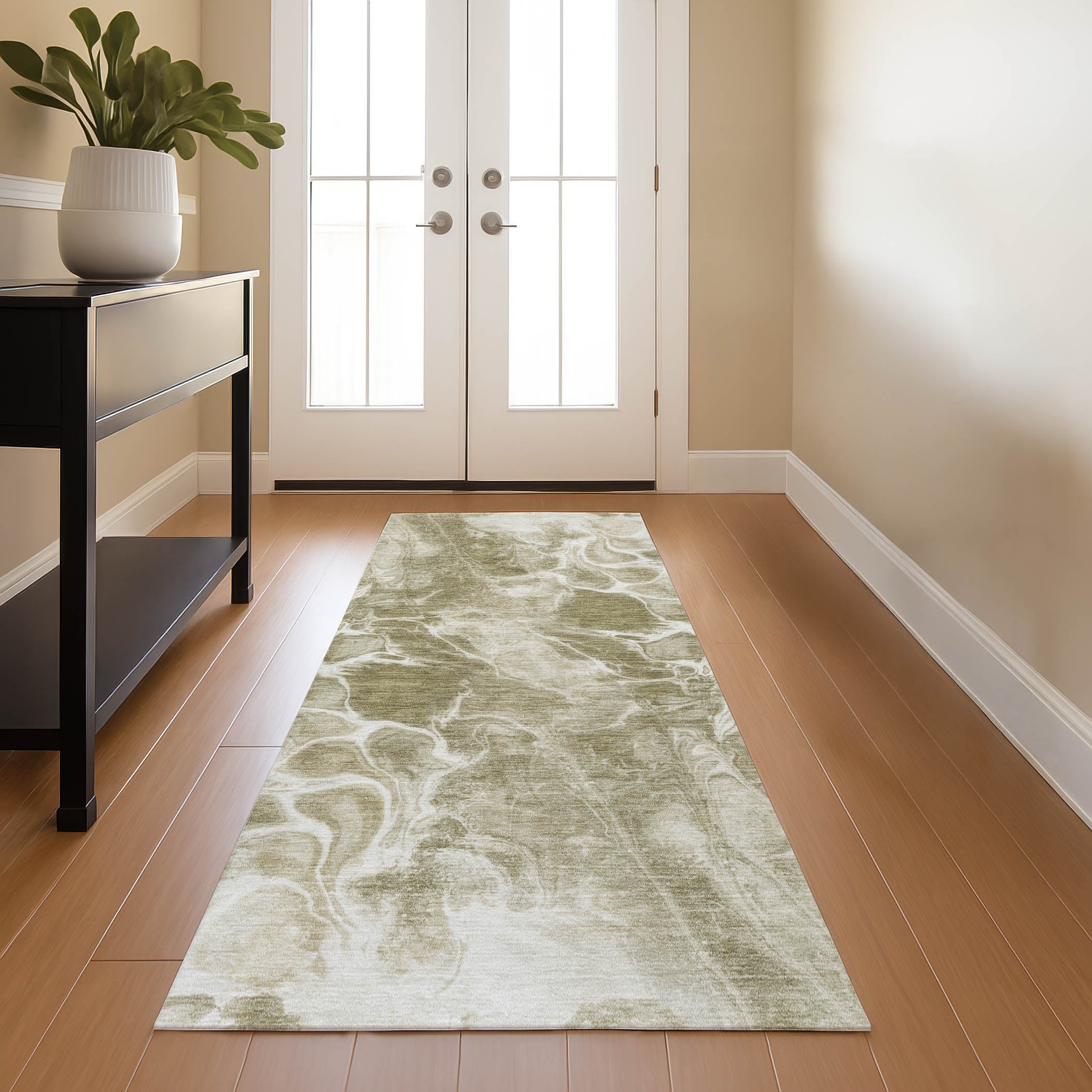 Bogota Machine Washable Transitional Khaki Brown Rug 2'3" x 7'6" #shape_Runner