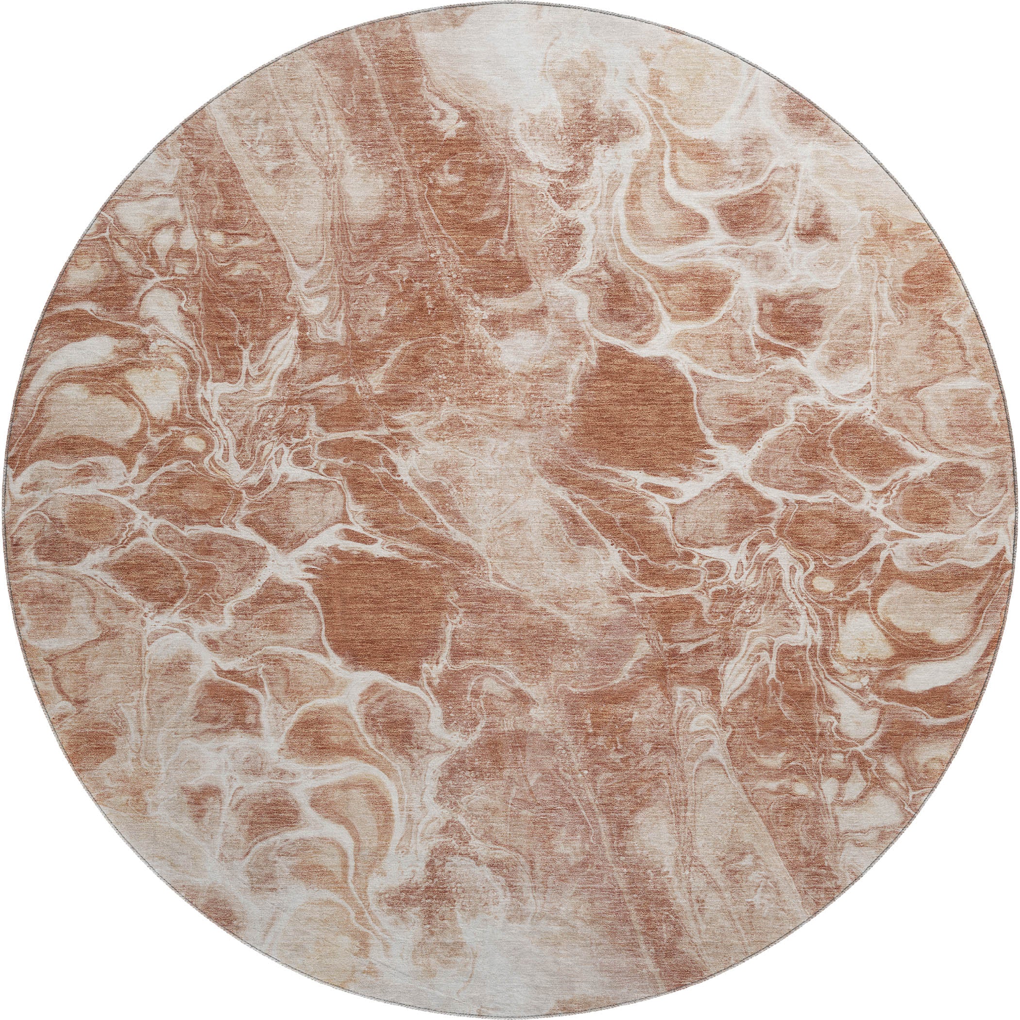 Bogota Machine Washable Transitional Terracotta Orange Rug 8' x 8' #shape_Round