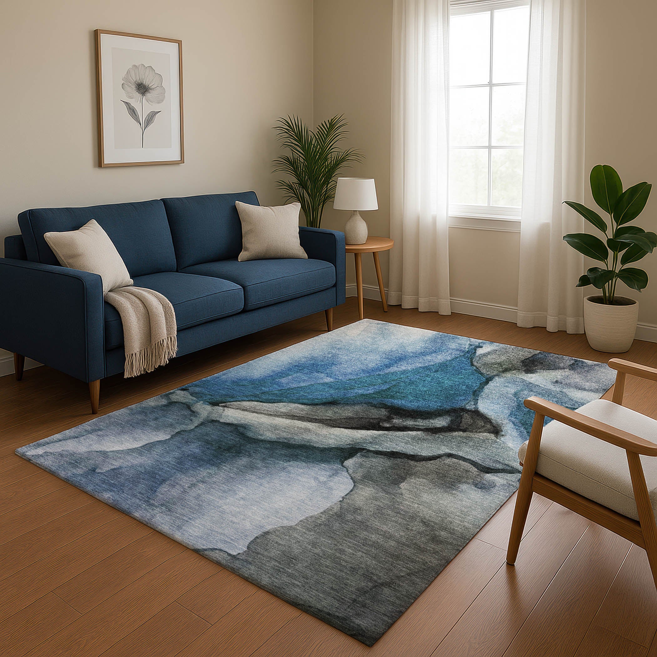 Tbilisi Machine Washable Transitional Blue Rug 2'6" x 3'10" #shape_Rectangle