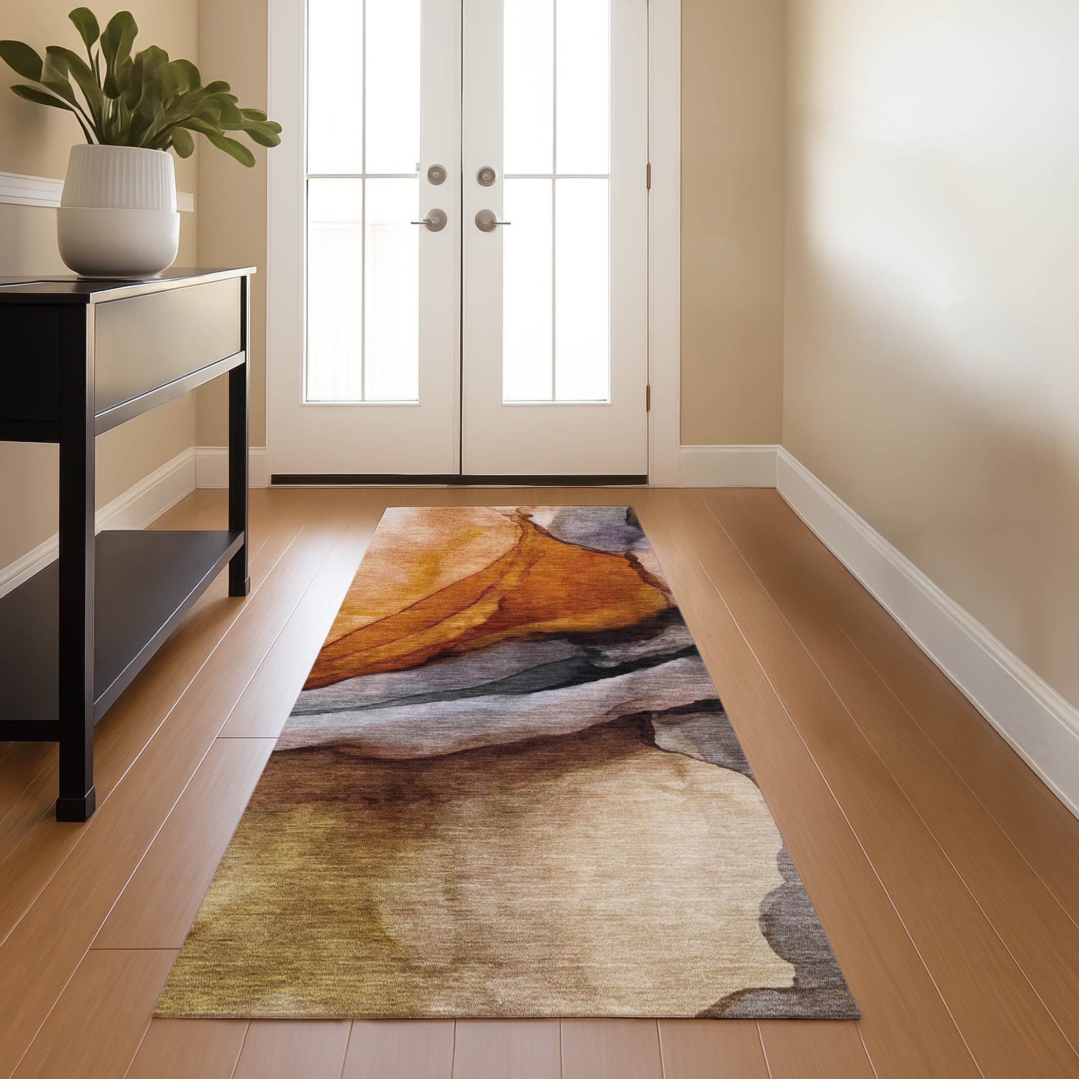 Tbilisi Machine Washable Transitional Paprika Orange Rug 2'3" x 7'6" #shape_Runner