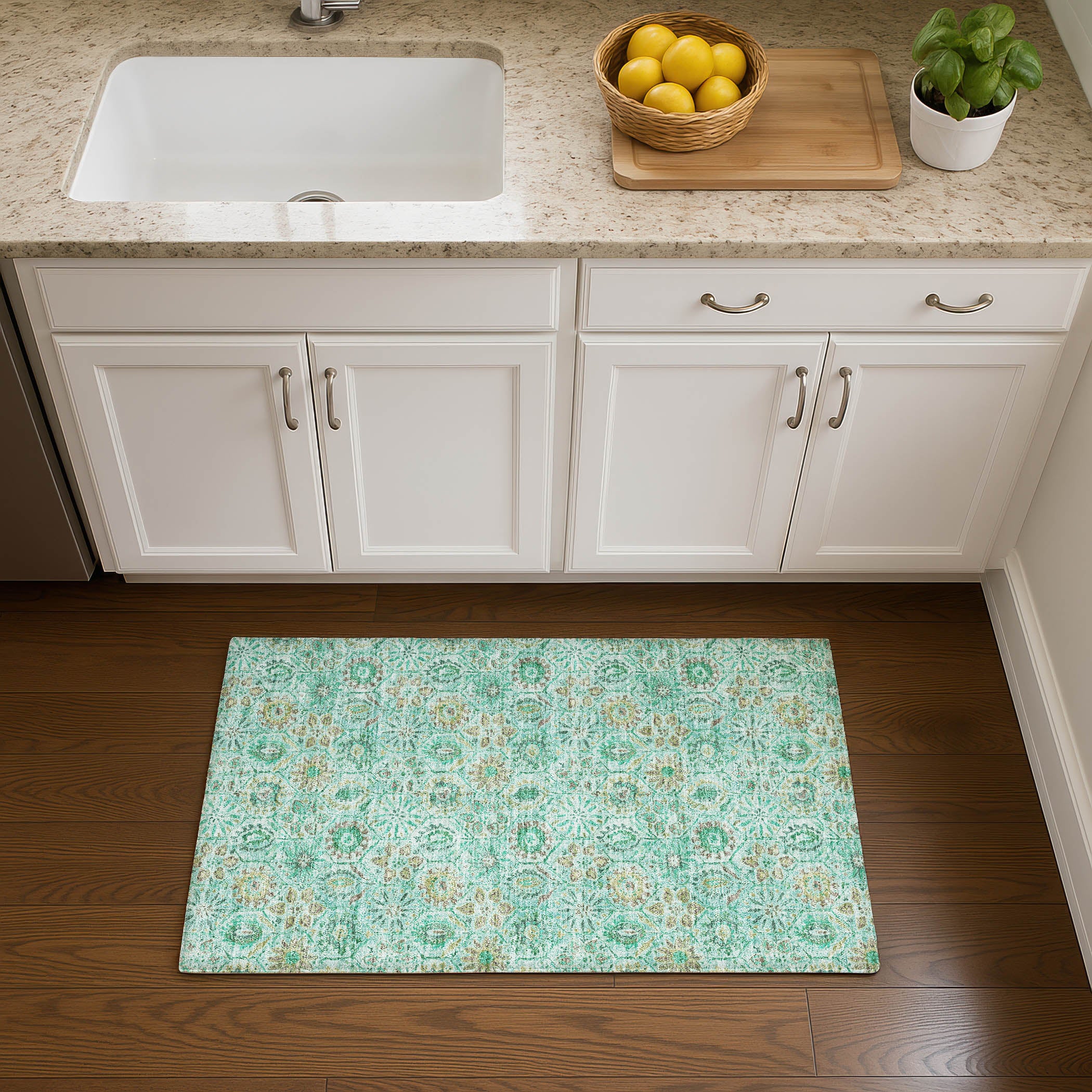 Split Machine Washable Transitional Aqua Teal Rug 1'8" x 2'6" #shape_Rectangle