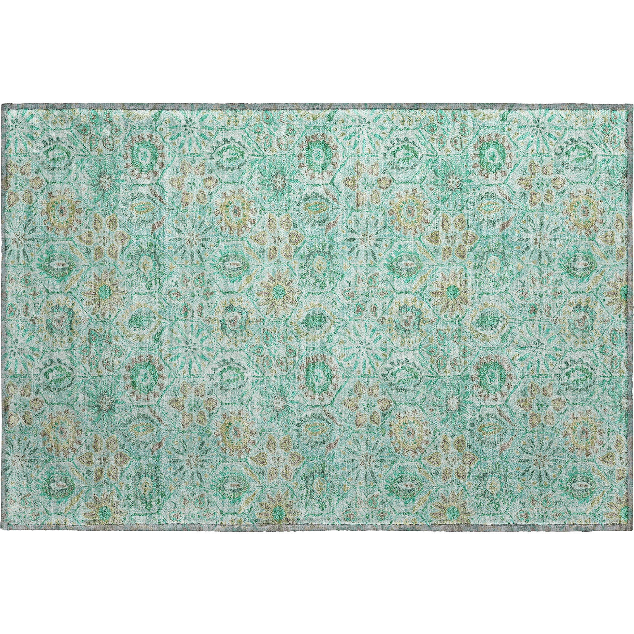 Split Machine Washable Transitional Aqua Teal Rug 1'8" x 2'6" #shape_Rectangle