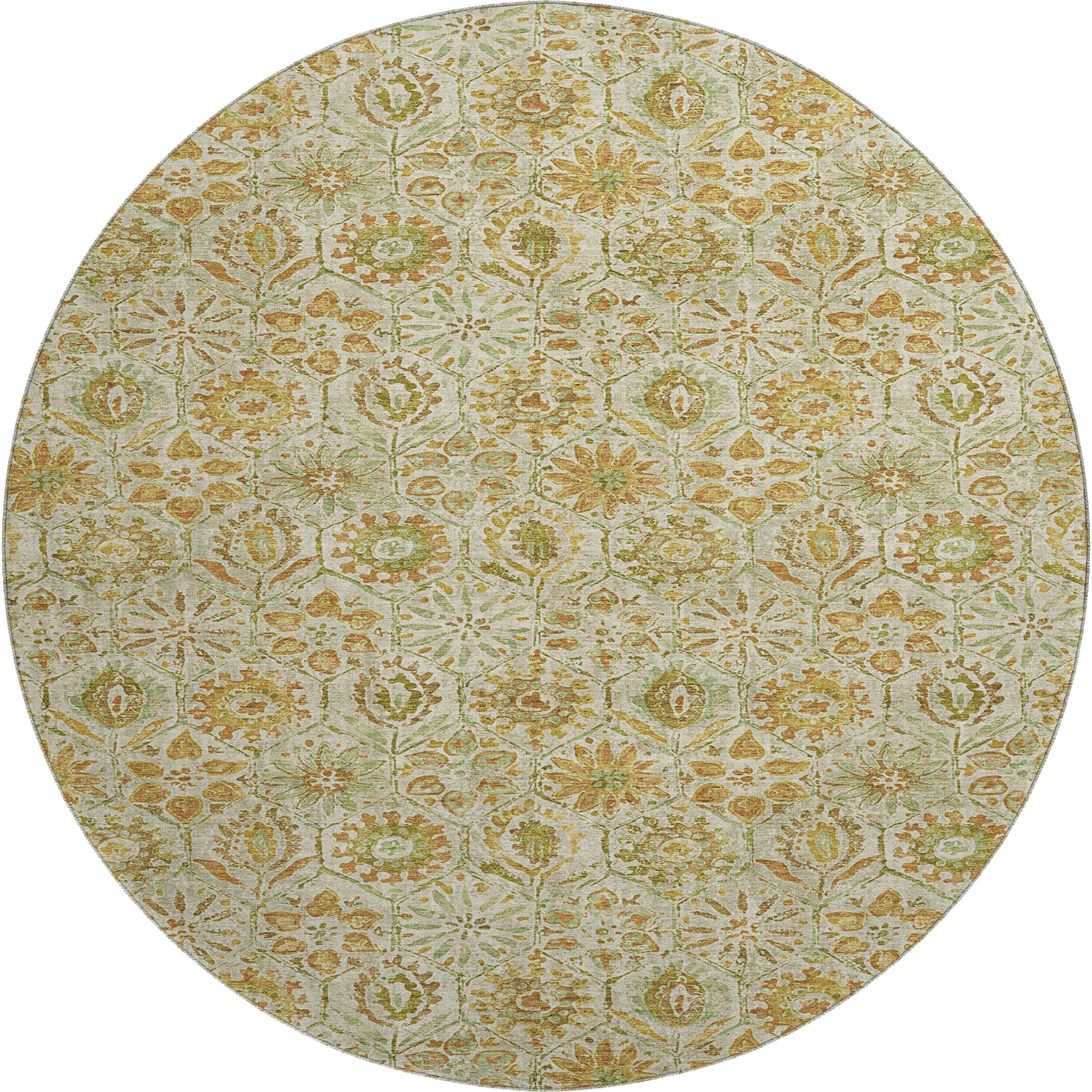 Split Machine Washable Transitional Beige Brown Rug 8' x 8' #shape_Round