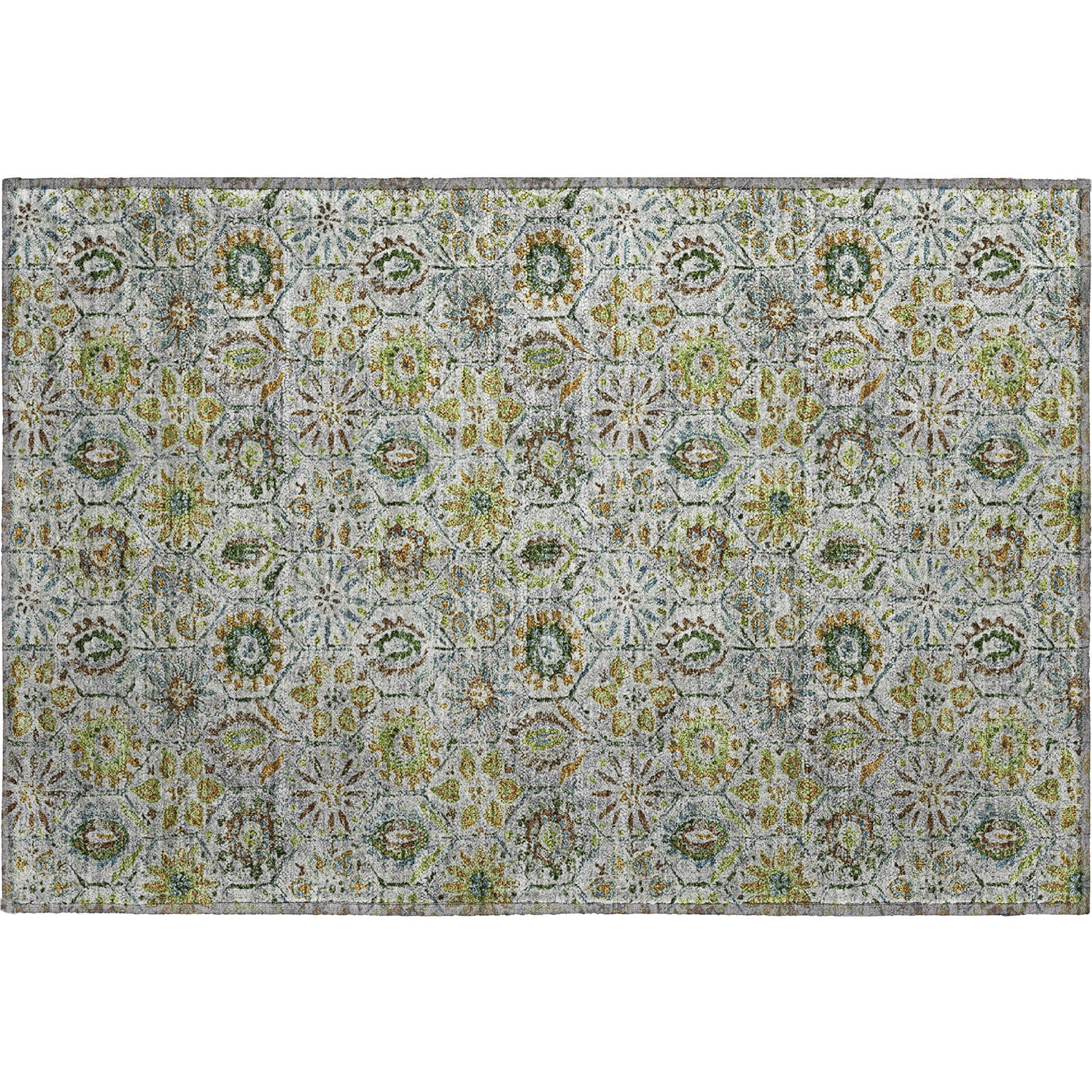 Split Machine Washable Transitional Green Rug 1'8" x 2'6" #shape_Rectangle