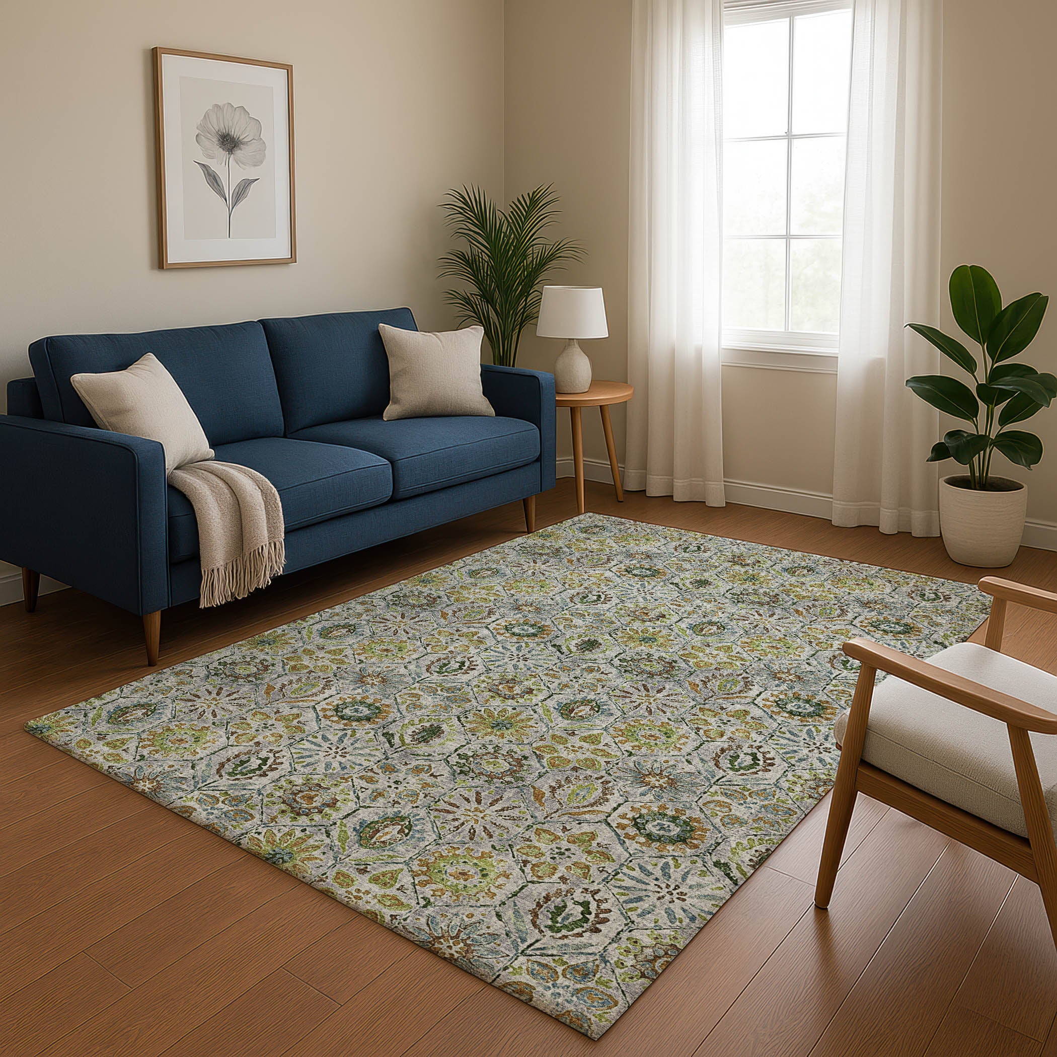 Split Machine Washable Transitional Green Rug 2'6" x 3'10" #shape_Rectangle