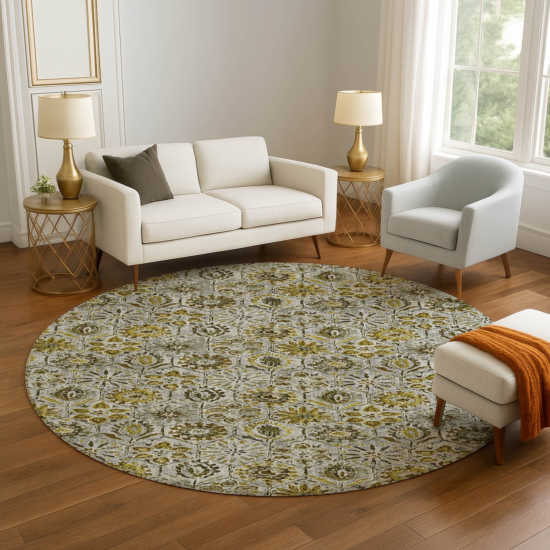 Split Machine Washable Transitional Pewter Gray Rug 8' x 8' #shape_Round