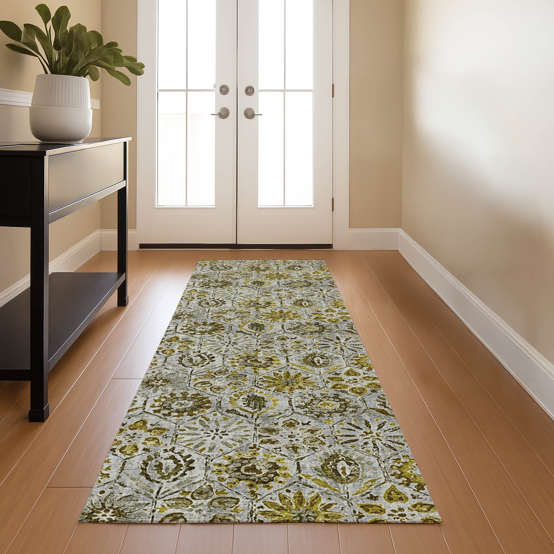 Split Machine Washable Transitional Pewter Gray Rug 2'3" x 7'6" #shape_Runner