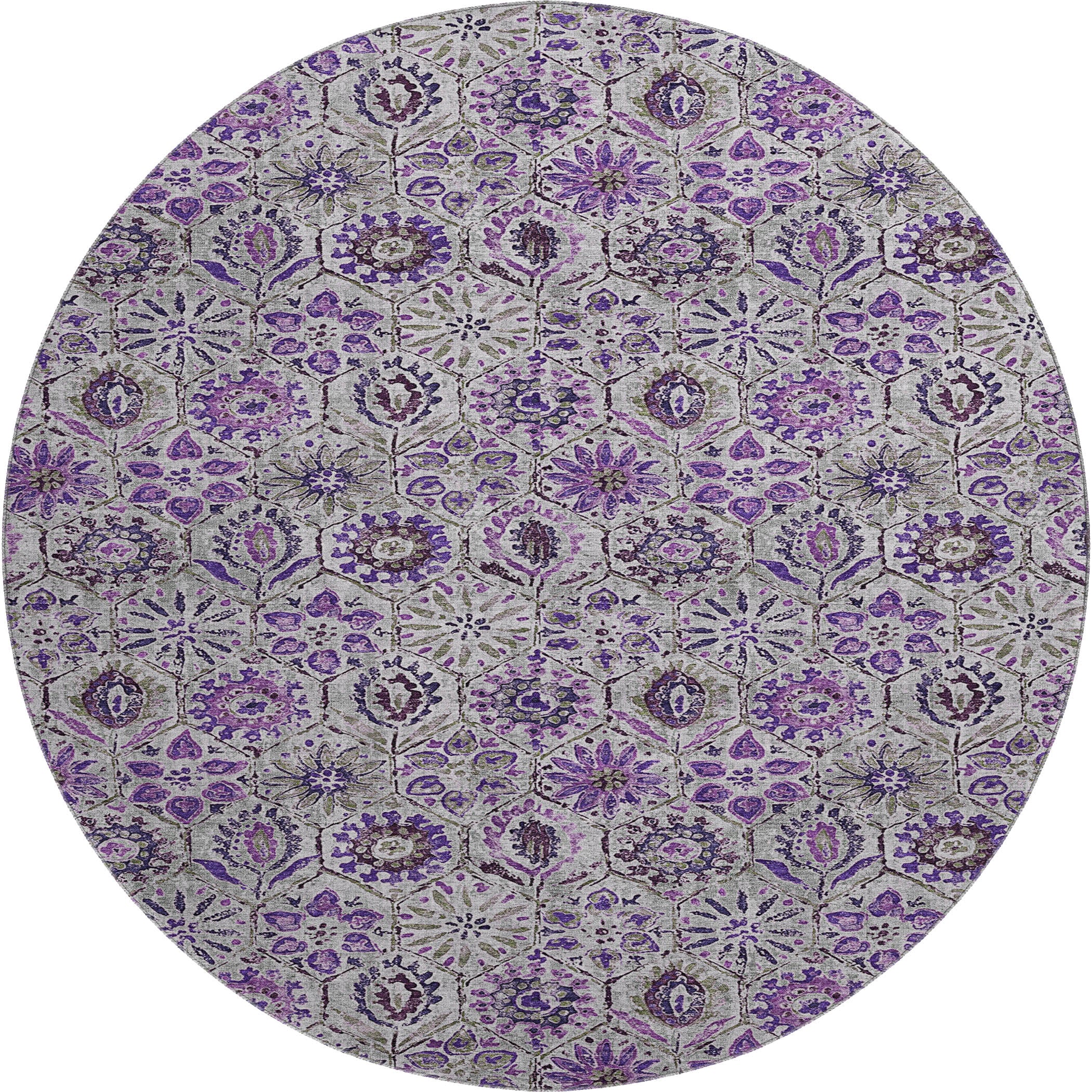 Split Machine Washable Transitional Purple Rug 8' x 8' #shape_Round