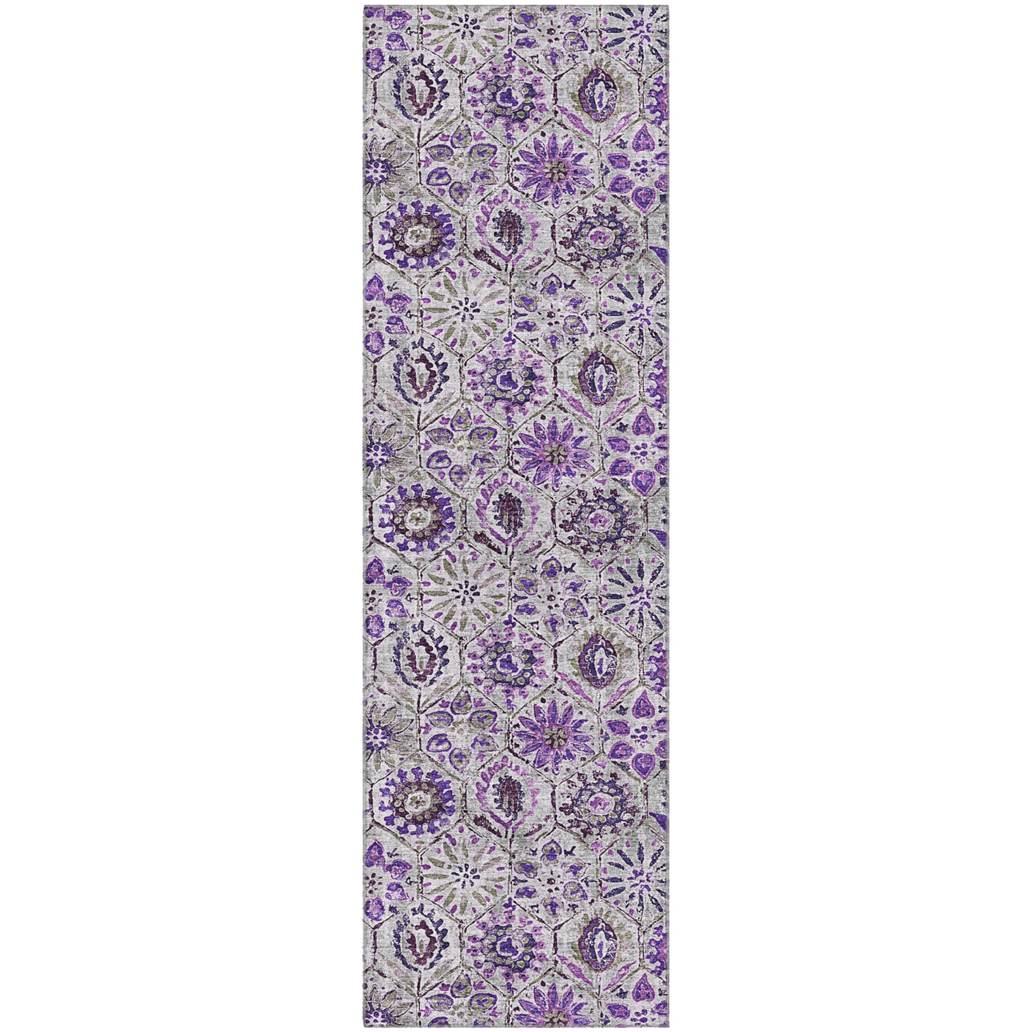 Split Machine Washable Transitional Purple Rug 2'3" x 7'6" #shape_Runner