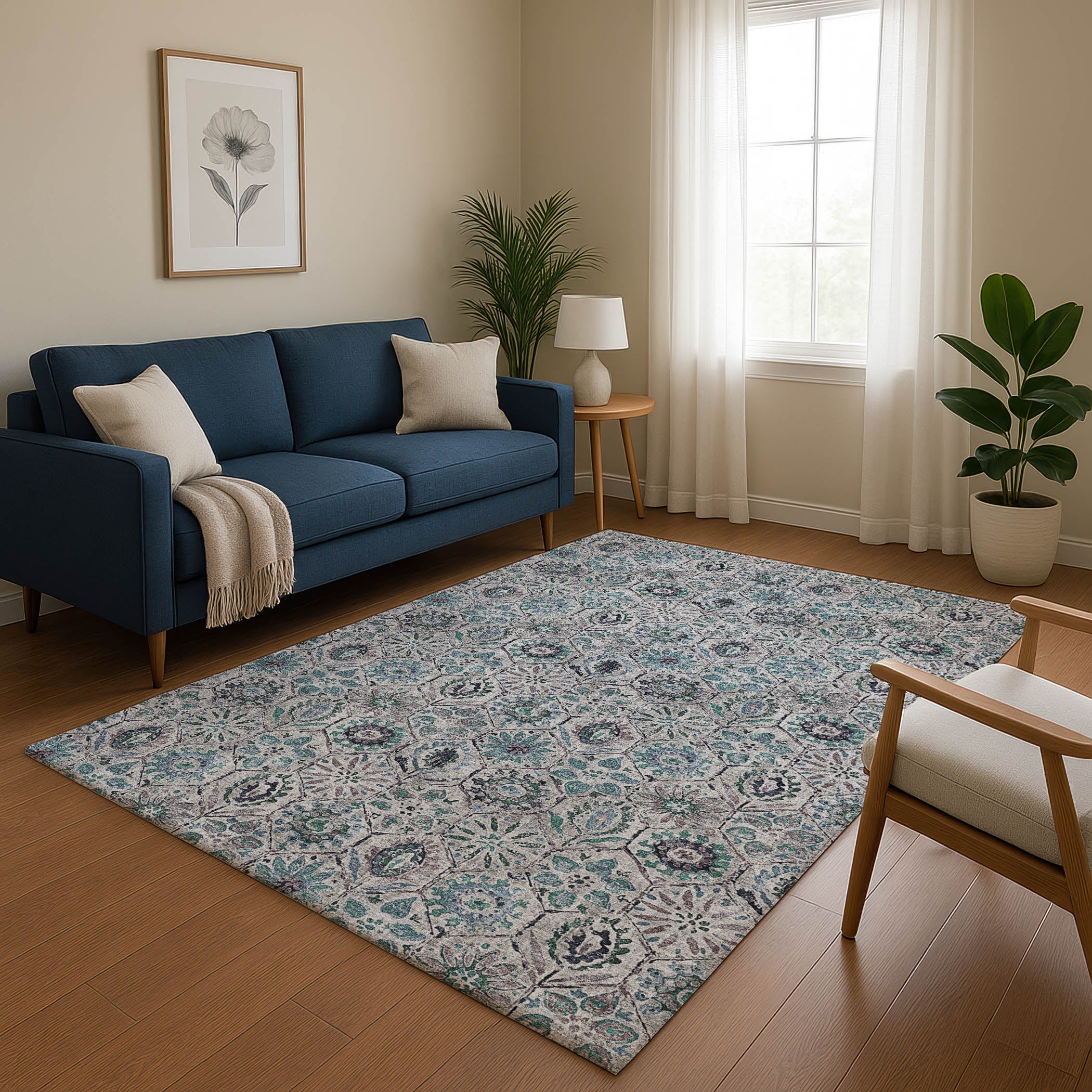 Split Machine Washable Transitional Teal Rug 2'6" x 3'10" #shape_Rectangle