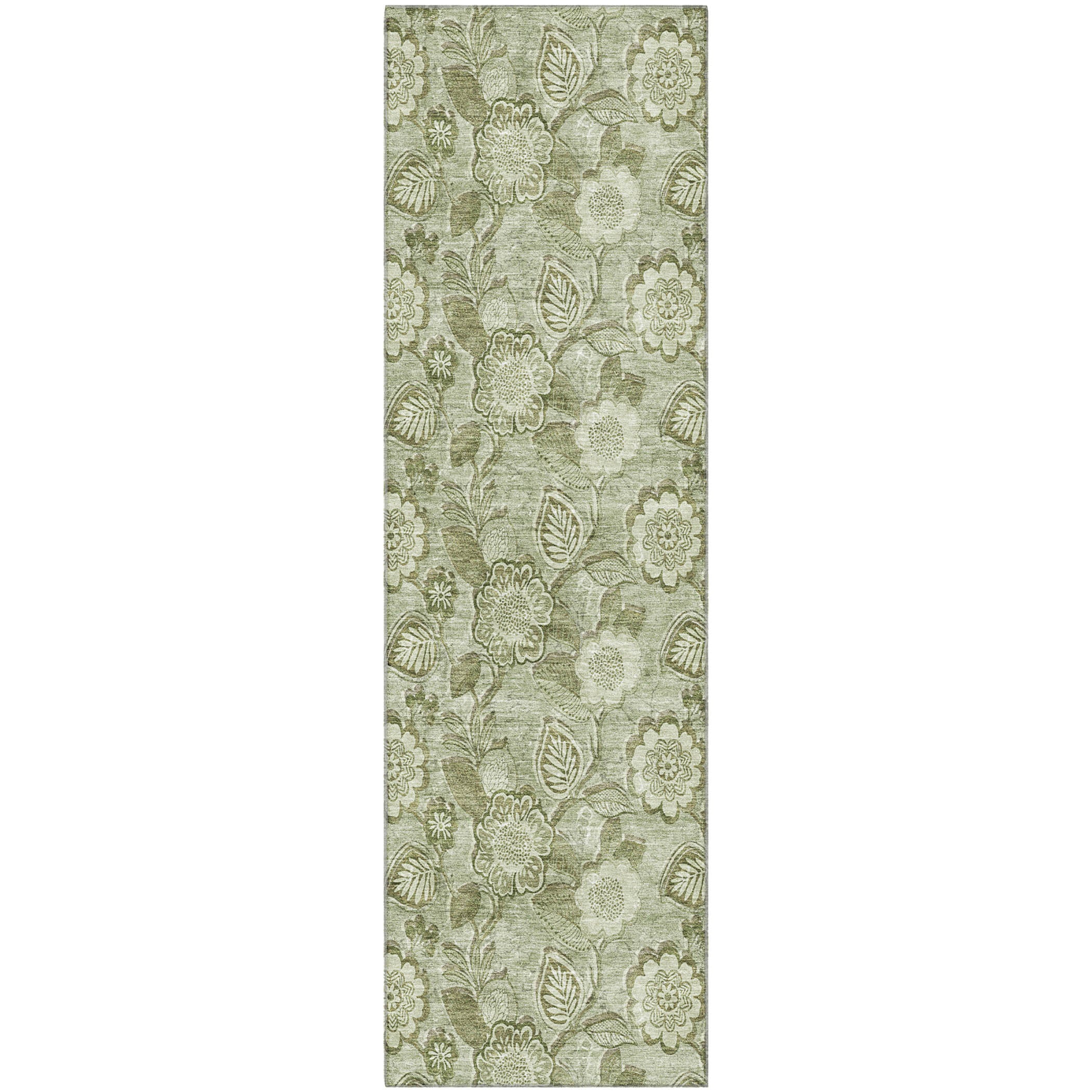 Mdina Machine Washable Transitional Aloe Green Rug 2'3" x 7'6" #shape_Runner