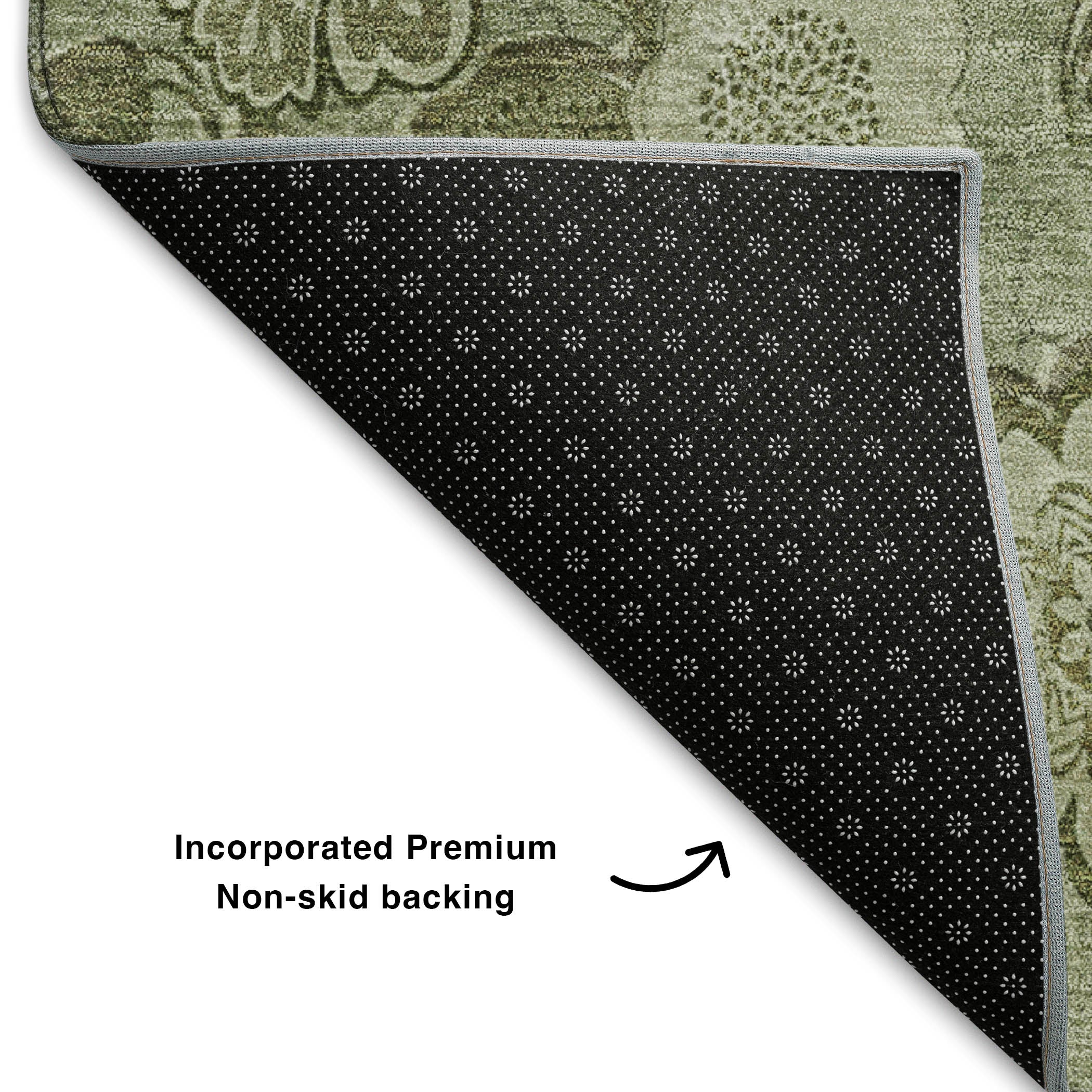 Mdina Machine Washable Transitional Aloe Green Rug 1'8" x 2'6" #shape_Rectangle