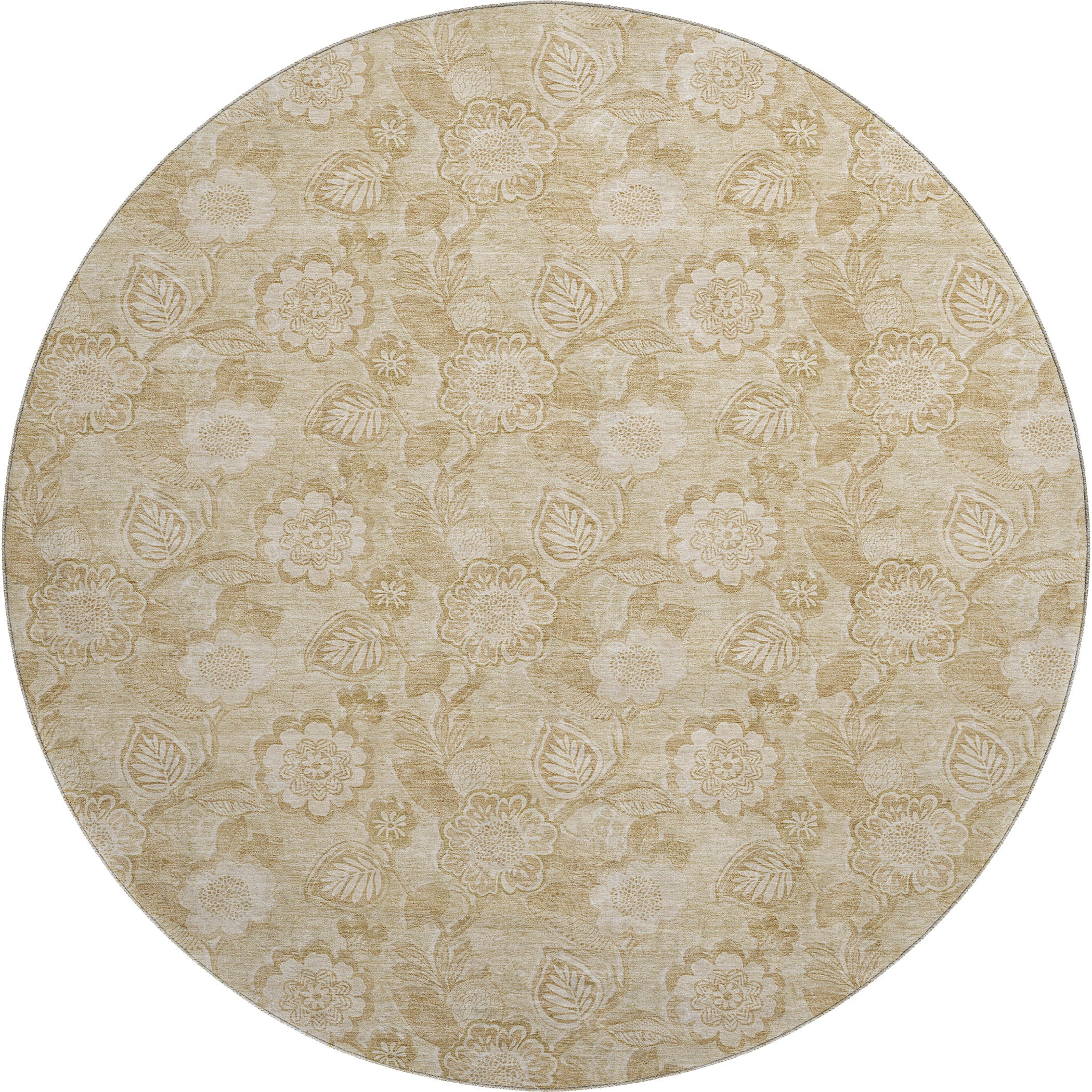 Mdina Machine Washable Transitional Beige Brown Rug 8' x 8' #shape_Round