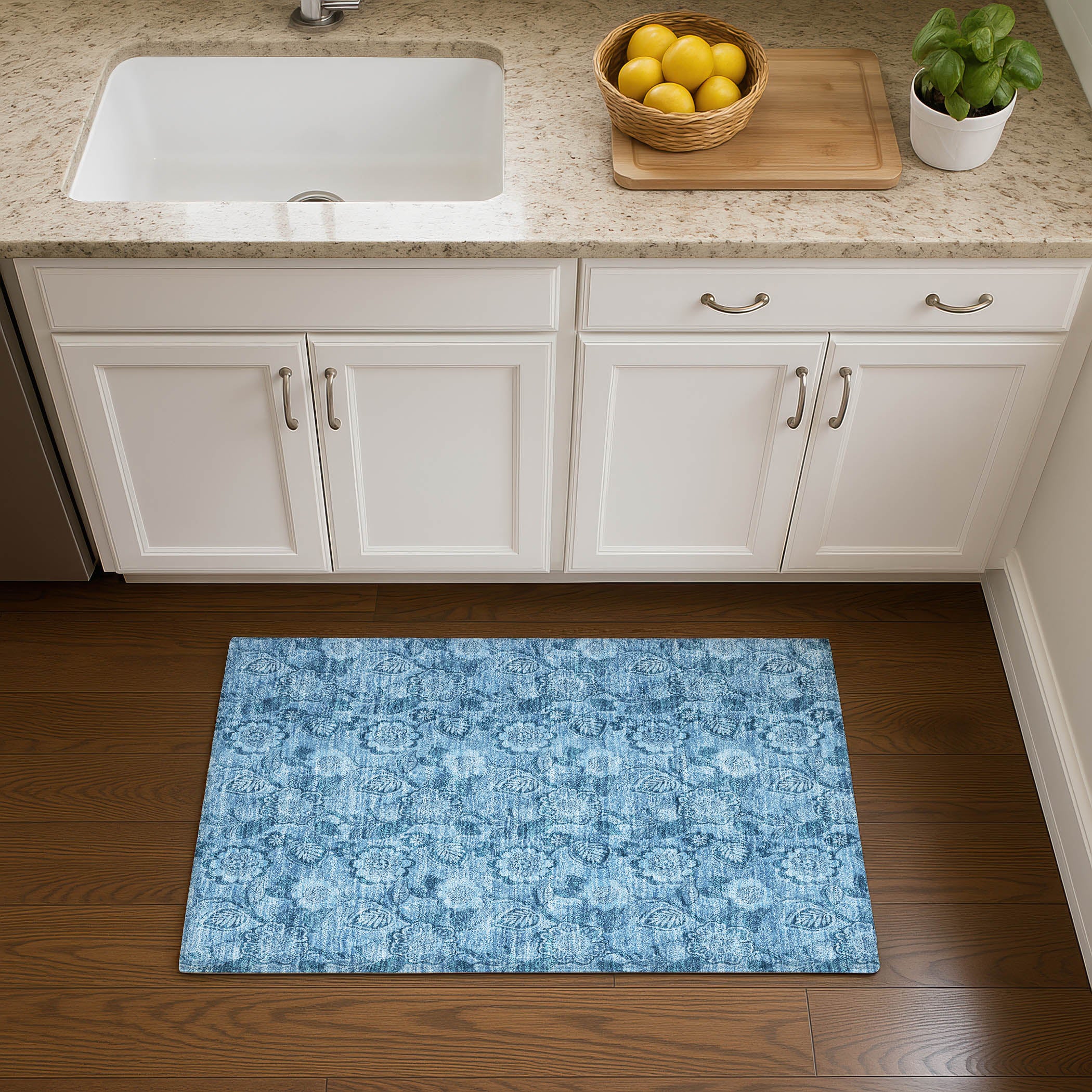 Mdina Machine Washable Transitional Blue Rug 1'8" x 2'6" #shape_Rectangle