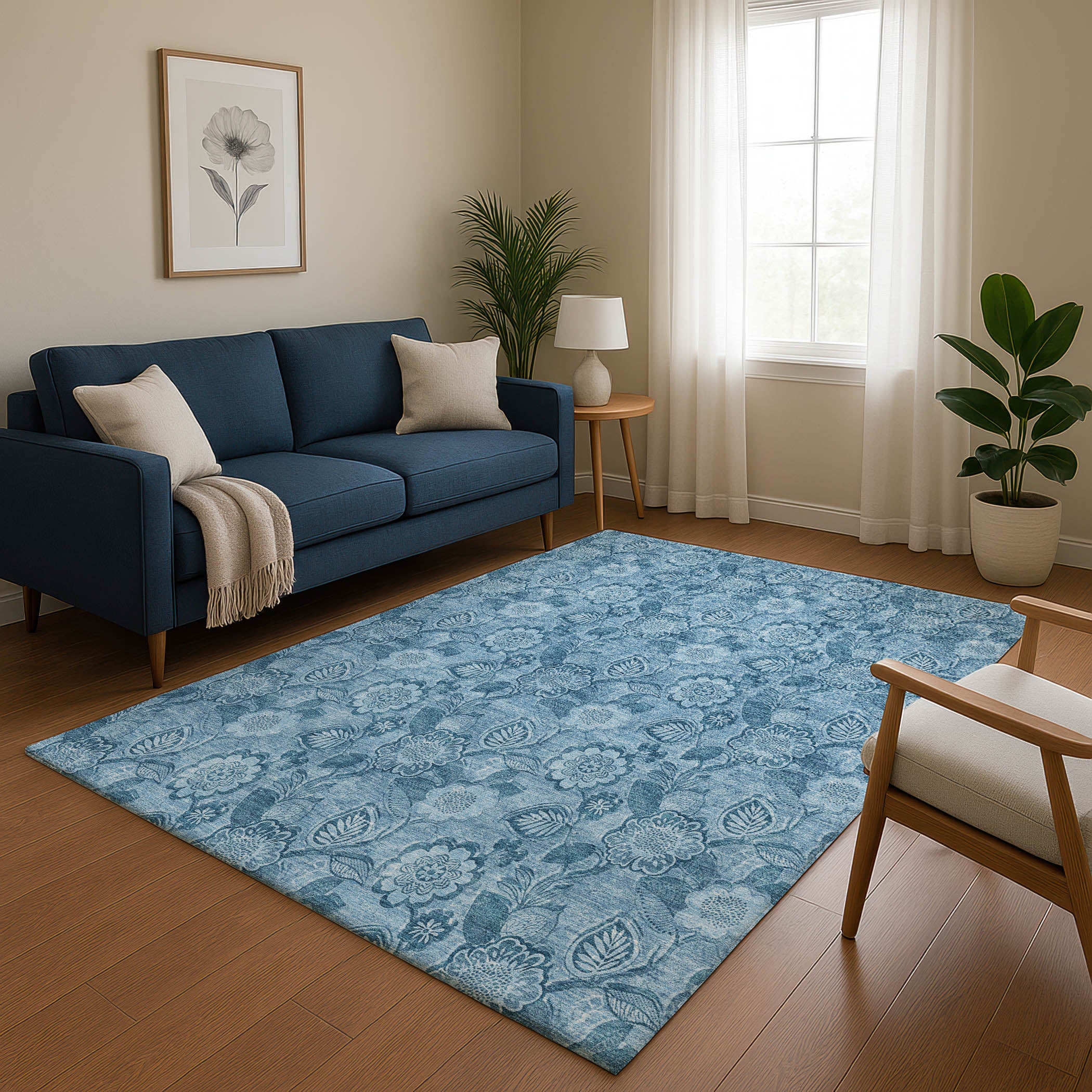 Mdina Machine Washable Transitional Blue Rug 2'6" x 3'10" #shape_Rectangle