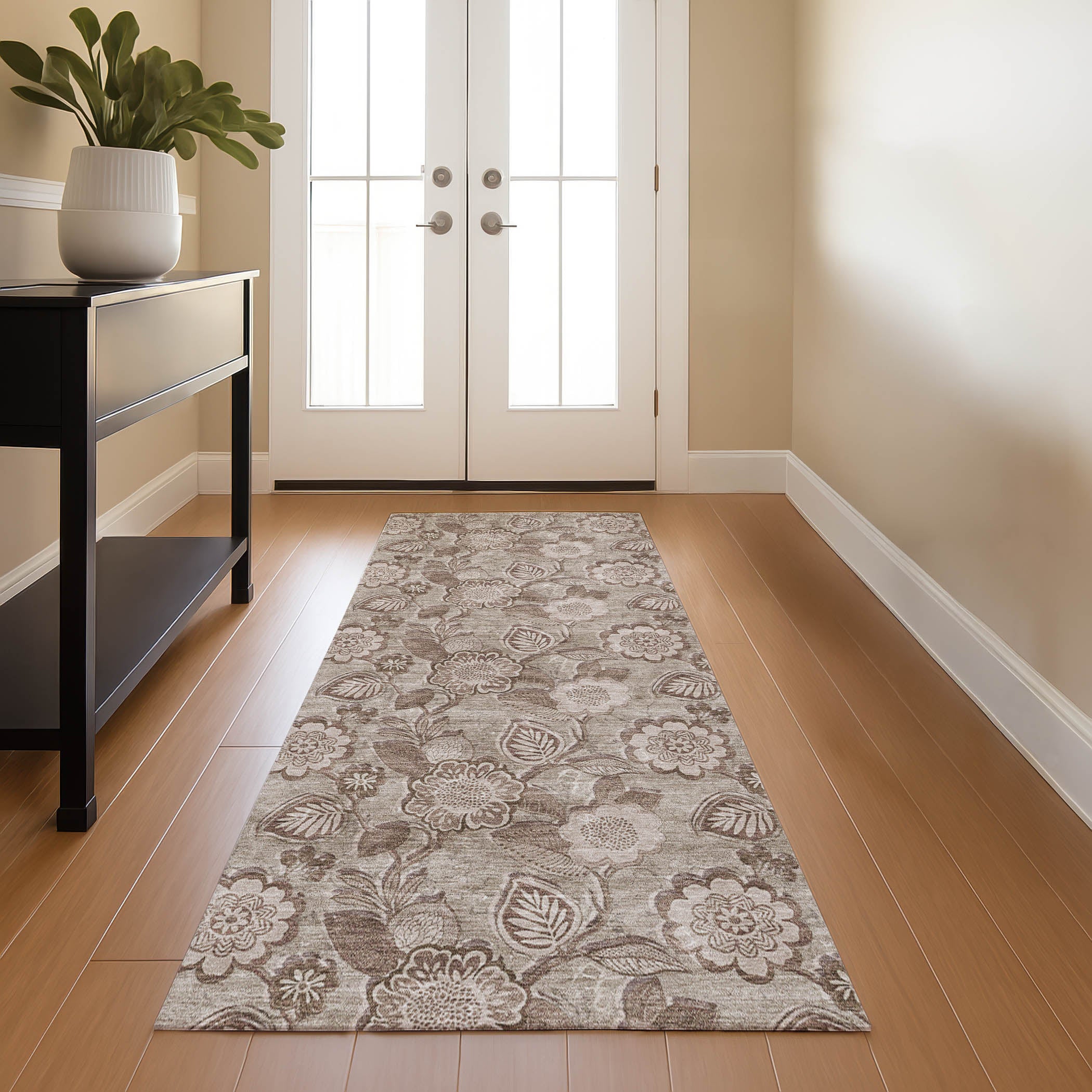 Mdina Machine Washable Transitional Brown Rug 2'3" x 7'6" #shape_Runner