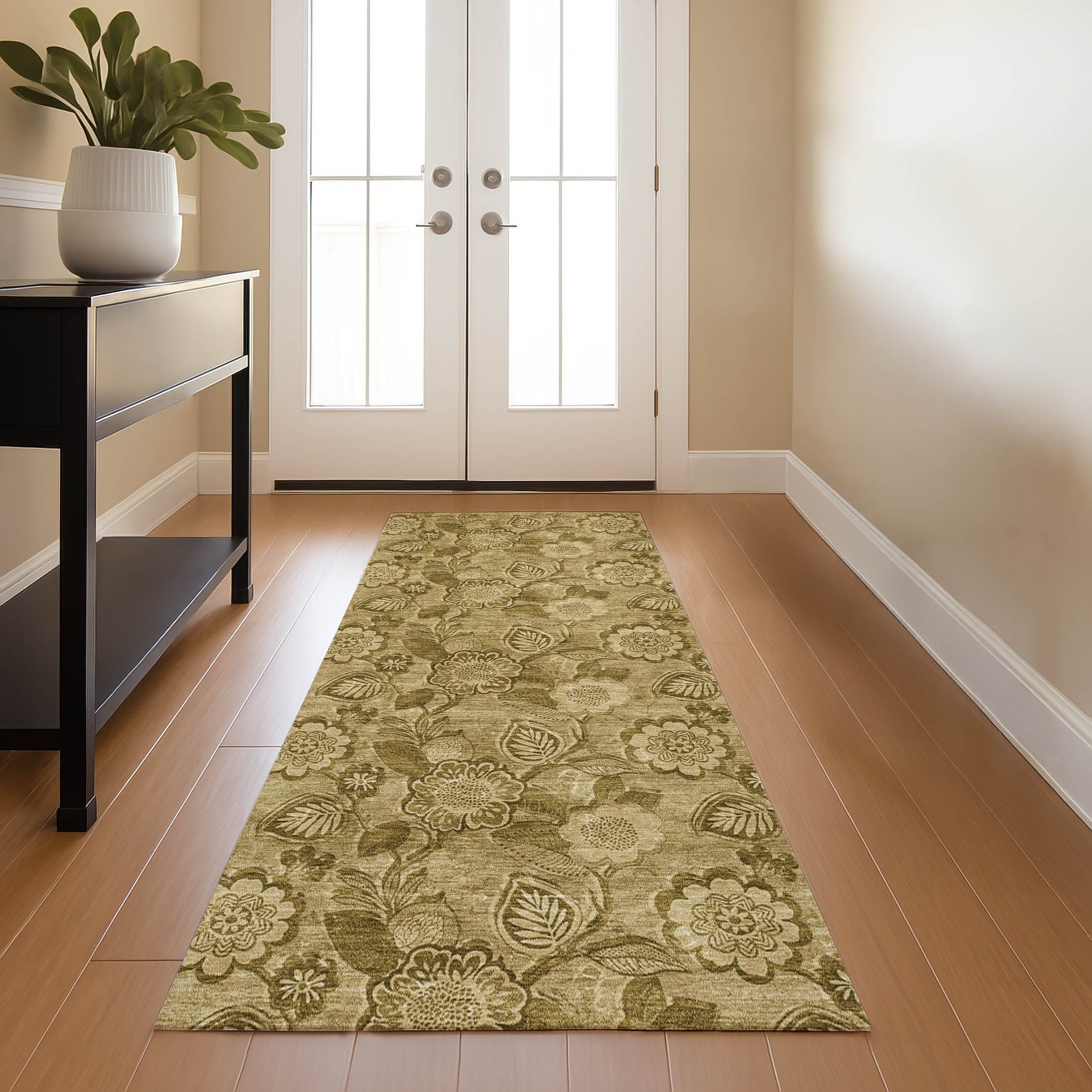 Mdina Machine Washable Transitional Mocha Brown Rug 2'3" x 7'6" #shape_Runner
