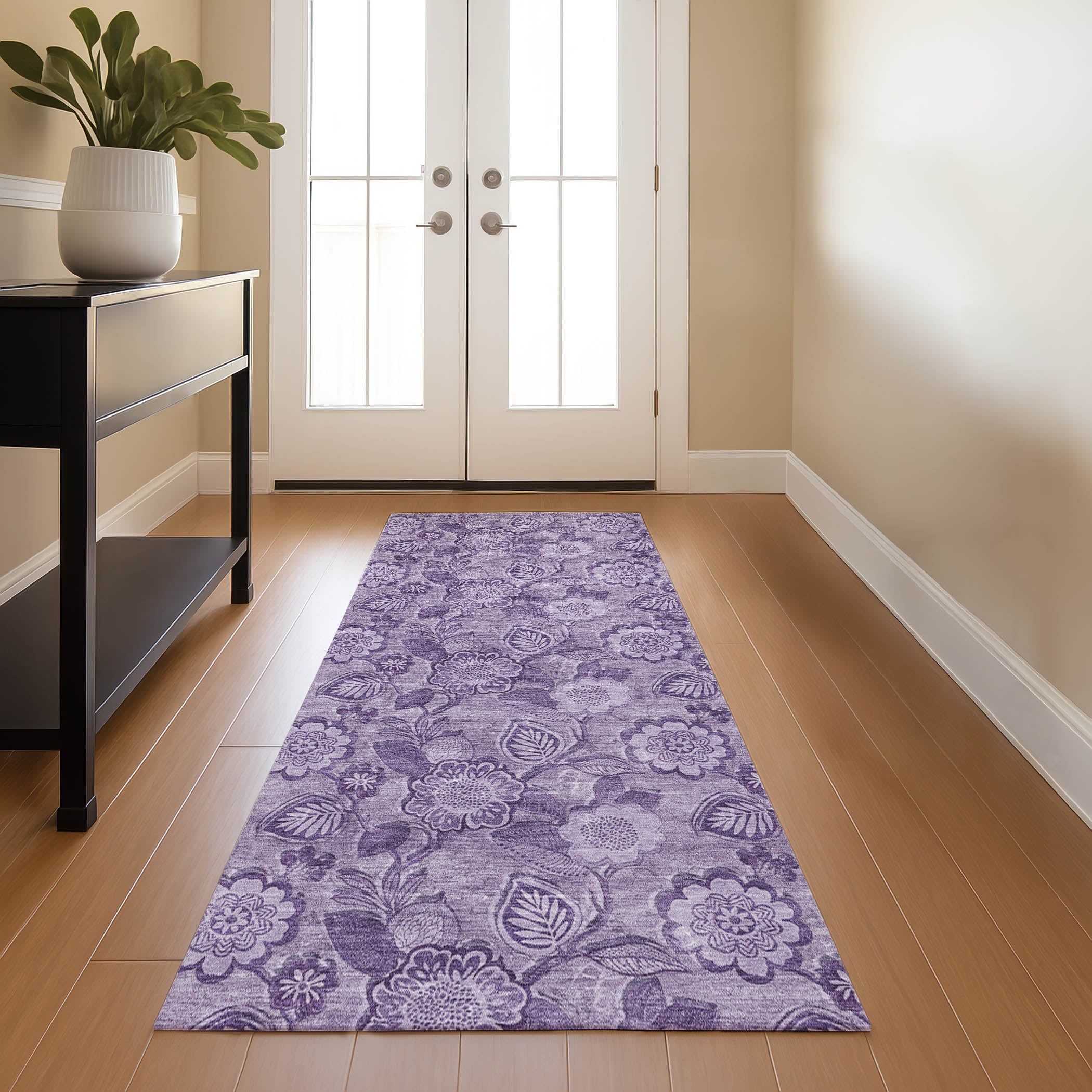 Mdina Machine Washable Transitional Plum Purple Rug 2'3" x 7'6" #shape_Runner