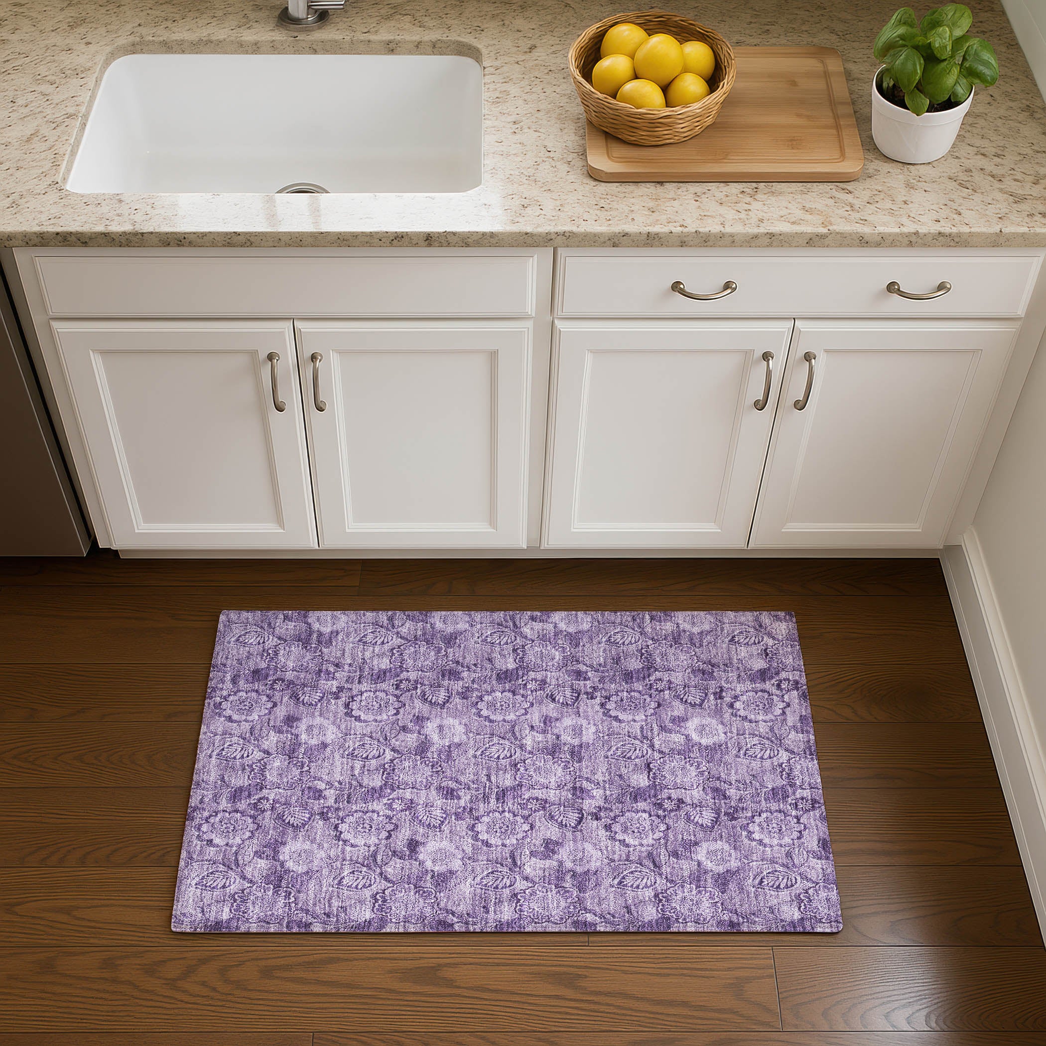 Mdina Machine Washable Transitional Plum Purple Rug 1'8" x 2'6" #shape_Rectangle