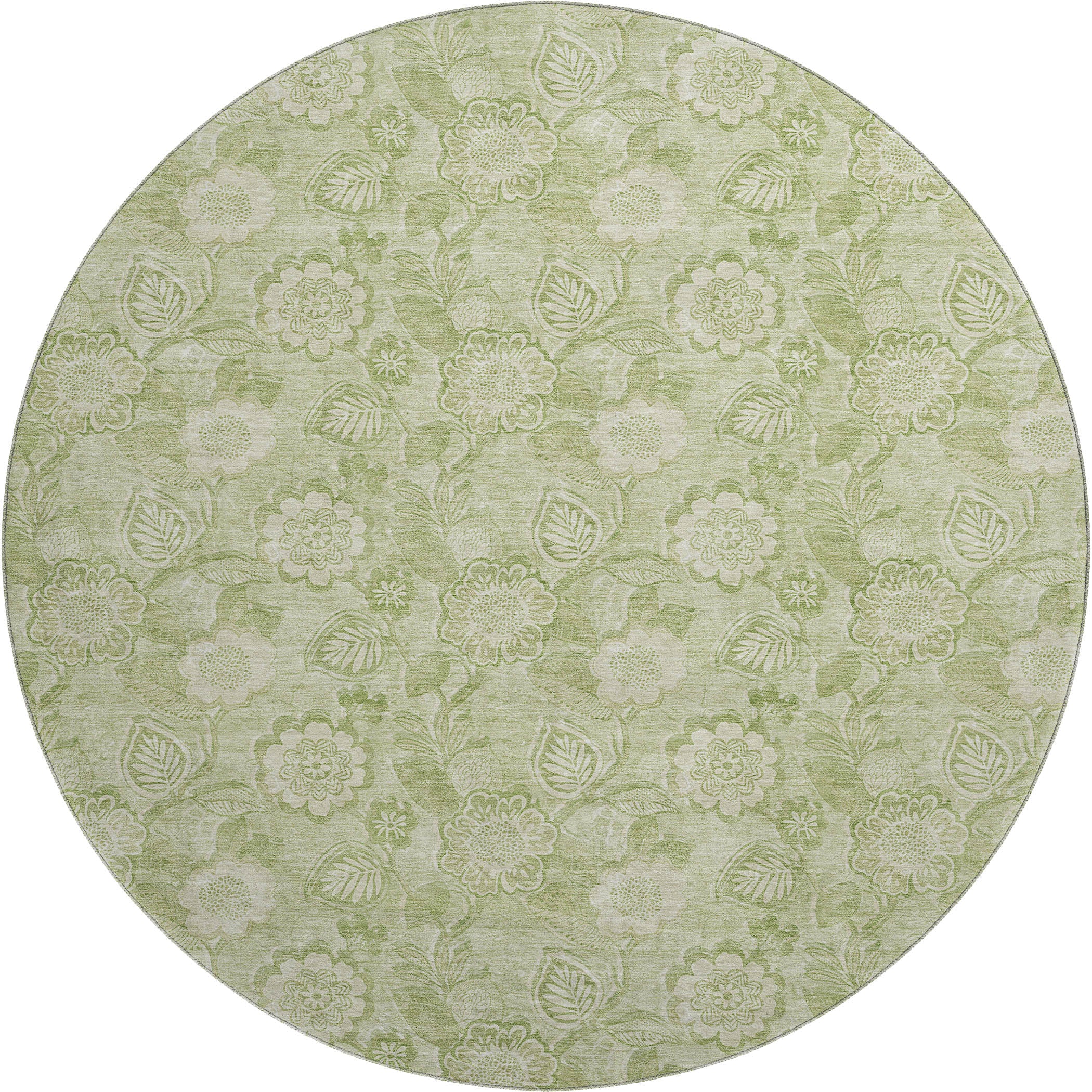 Mdina Machine Washable Transitional Sage Green Rug 8' x 8' #shape_Round