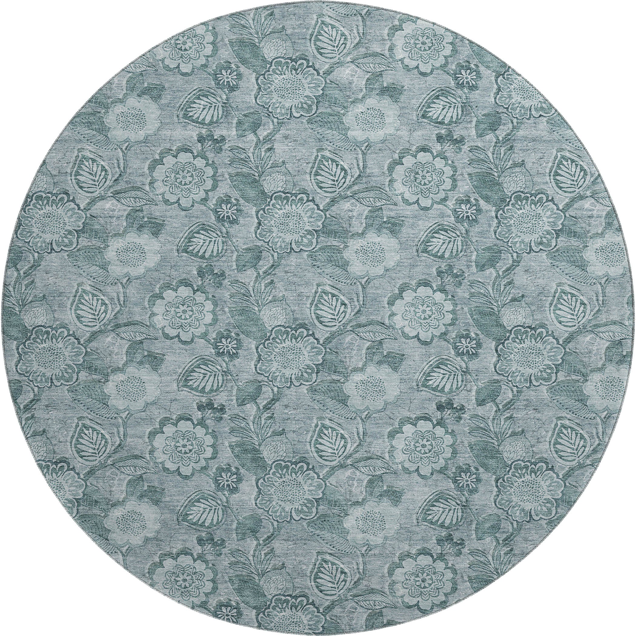 Mdina Machine Washable Transitional Teal Rug 8' x 8' #shape_Round
