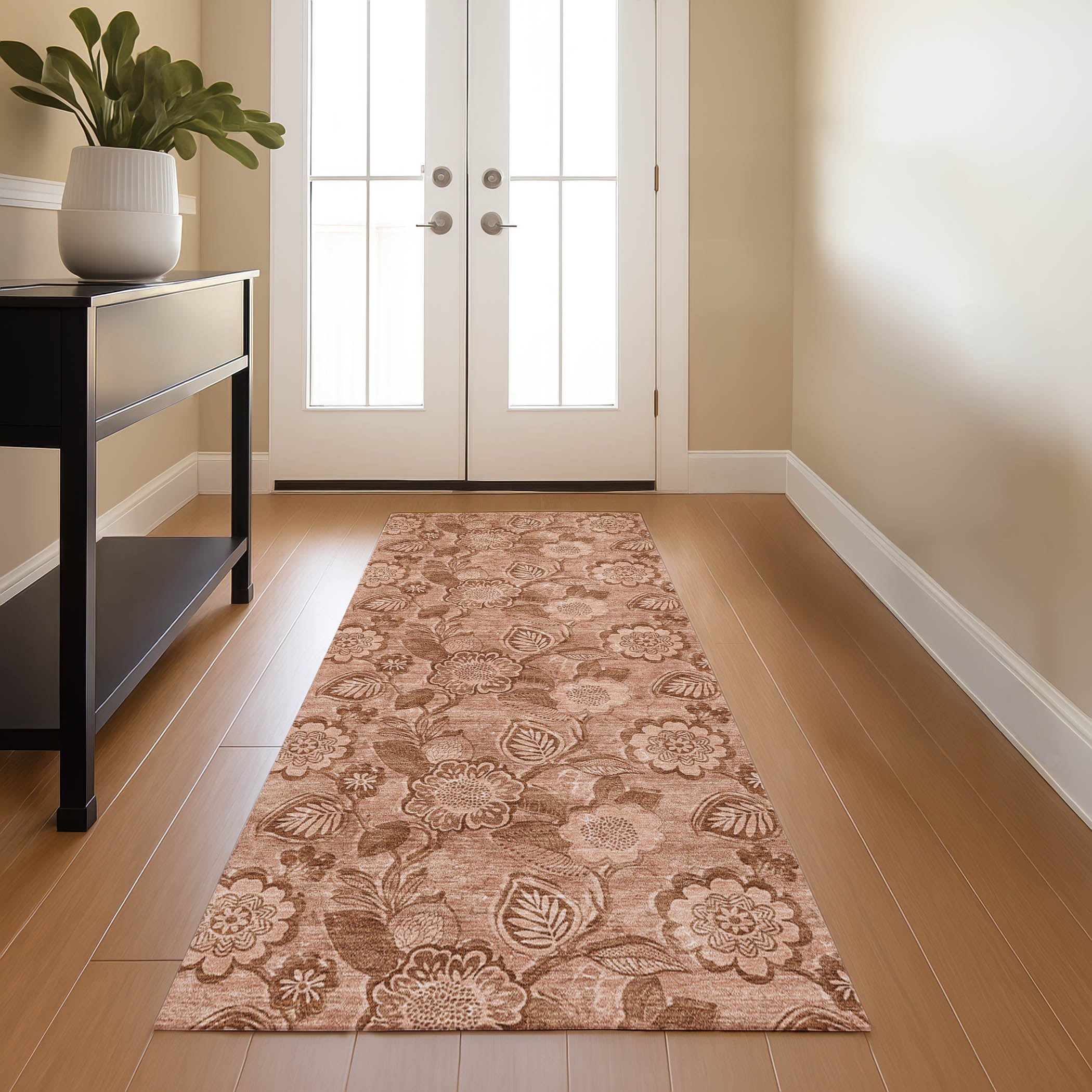 Mdina Machine Washable Transitional Terracotta Orange Rug 2'3" x 7'6" #shape_Runner
