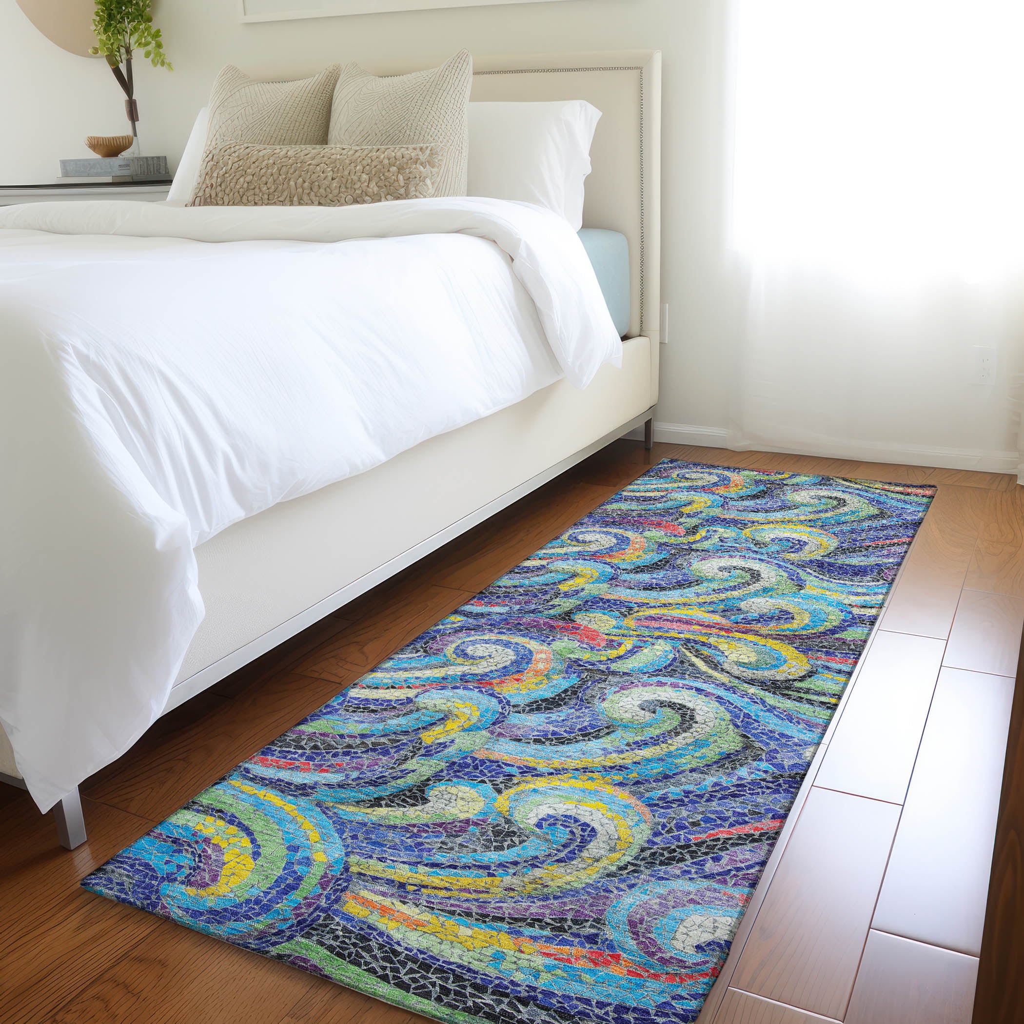 Kotor Machine Washable Coastal Ocean Blue Rug 2'3" x 7'6" #shape_Runner