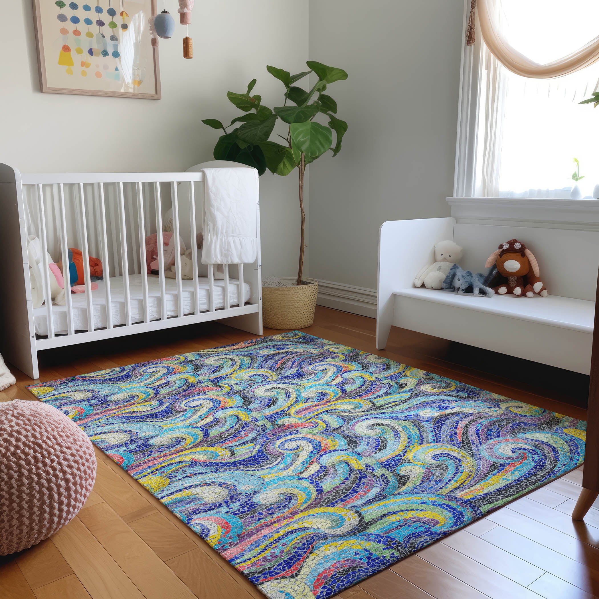 Kotor Machine Washable Coastal Ocean Blue Rug 2'6" x 3'10" #shape_Rectangle