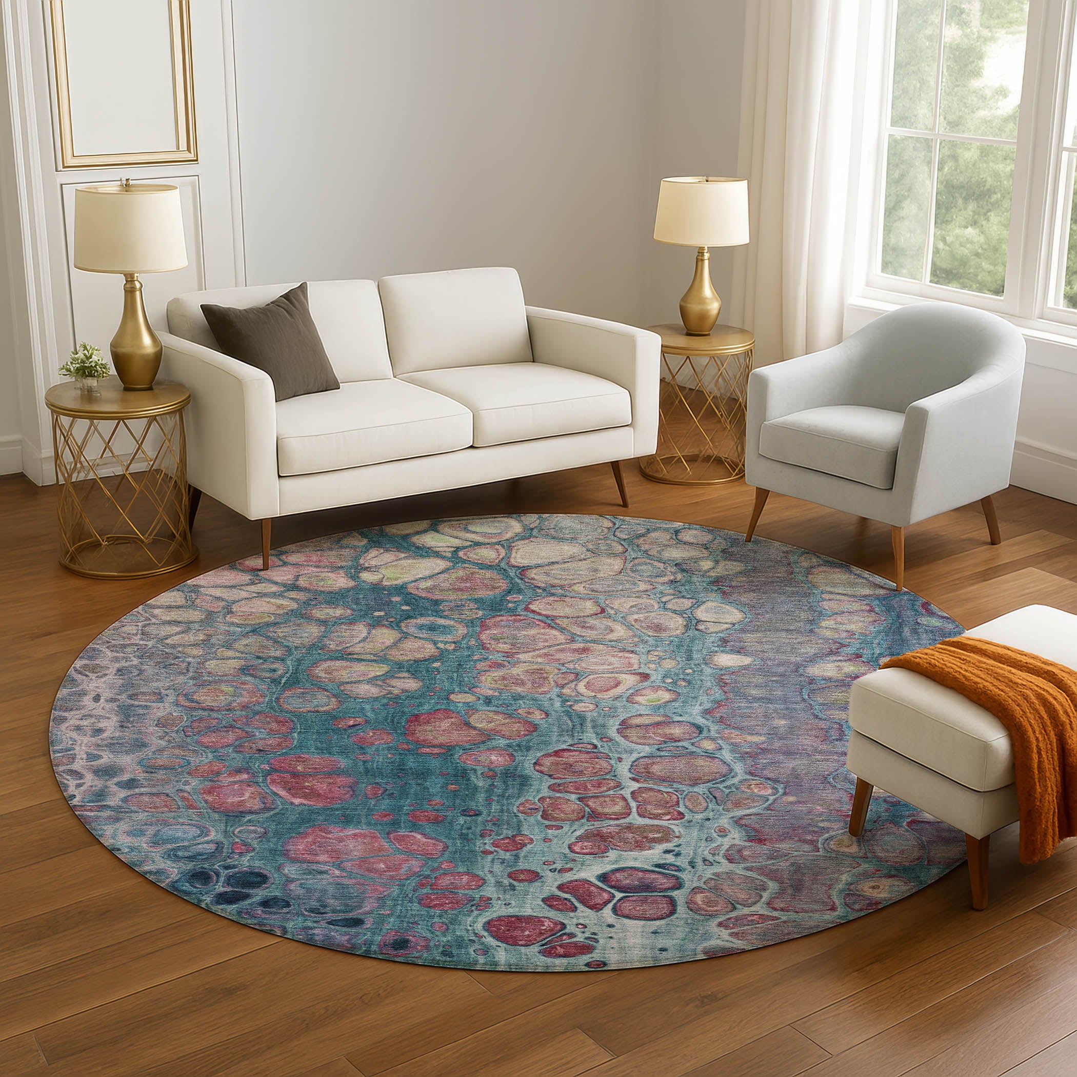 Jaipur Machine Washable Transitional Teal Rug 8' x 8' #shape_Round