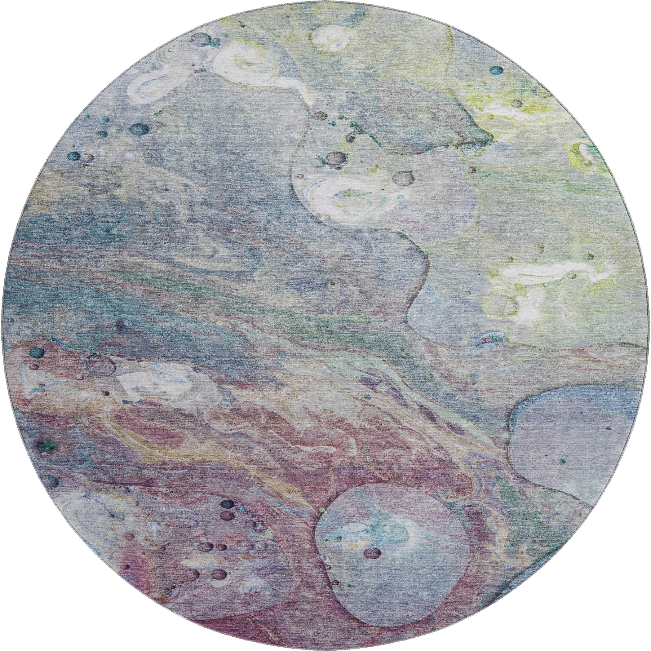 Kyoto Machine Washable Transitional Blue Rug 8' x 8' #shape_Round