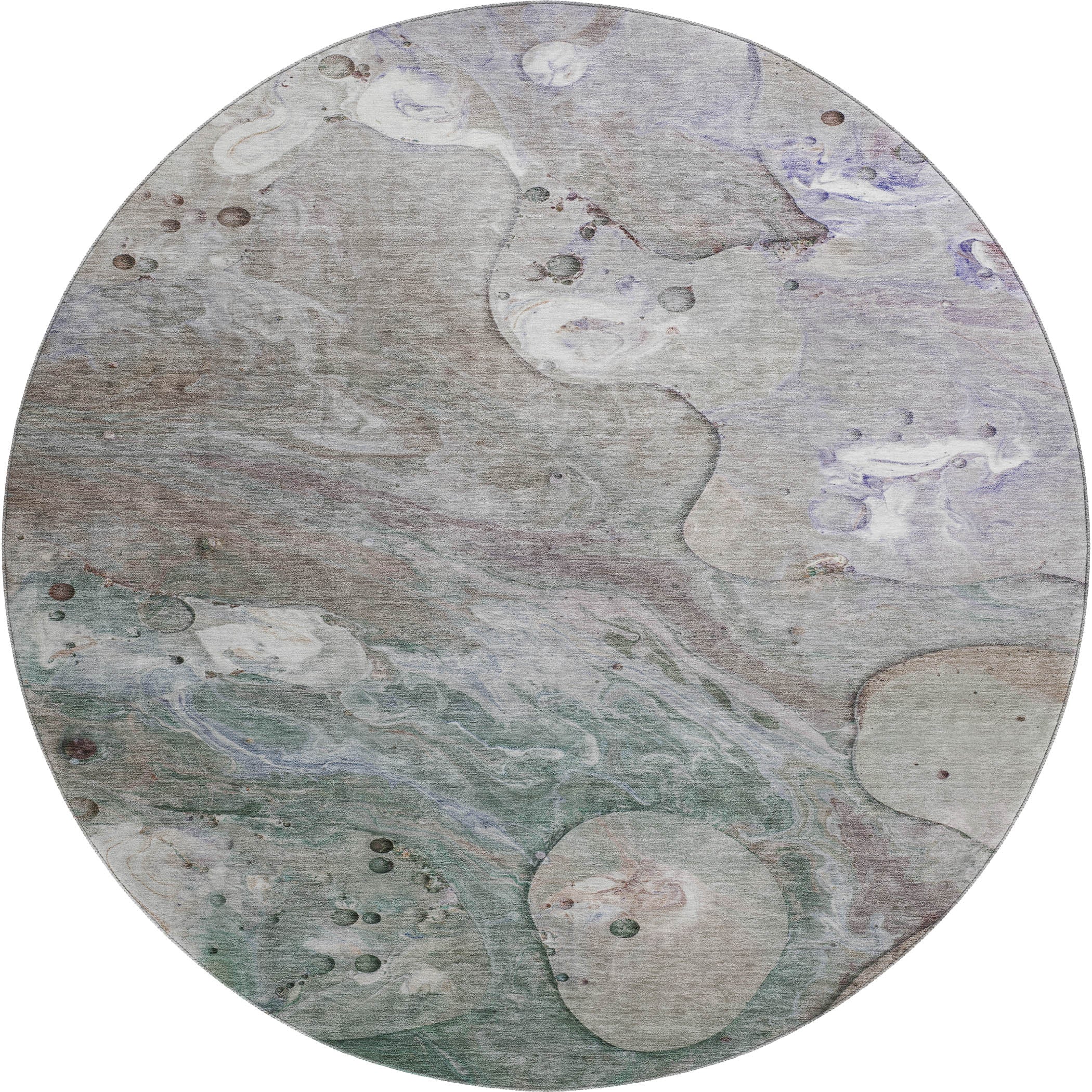 Kyoto Machine Washable Transitional Khaki Brown Rug 8' x 8' #shape_Round