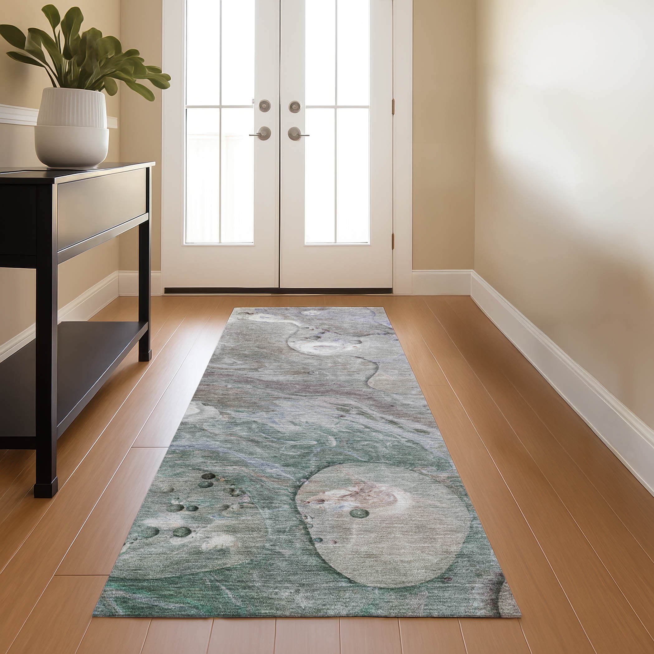 Kyoto Machine Washable Transitional Khaki Brown Rug 2'3" x 7'6" #shape_Runner