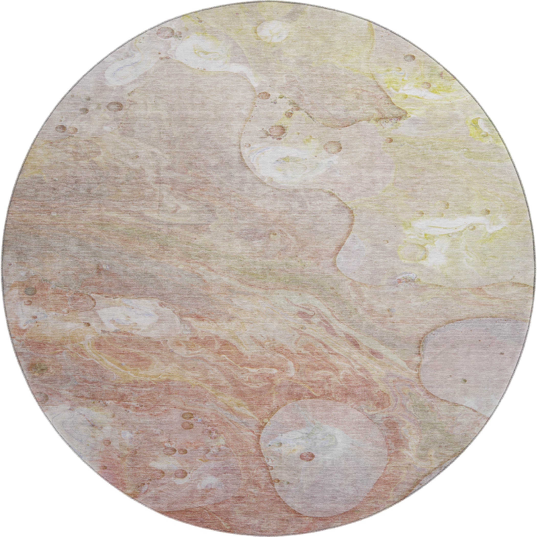 Kyoto Machine Washable Transitional Salmon Orange Rug 8' x 8' #shape_Round
