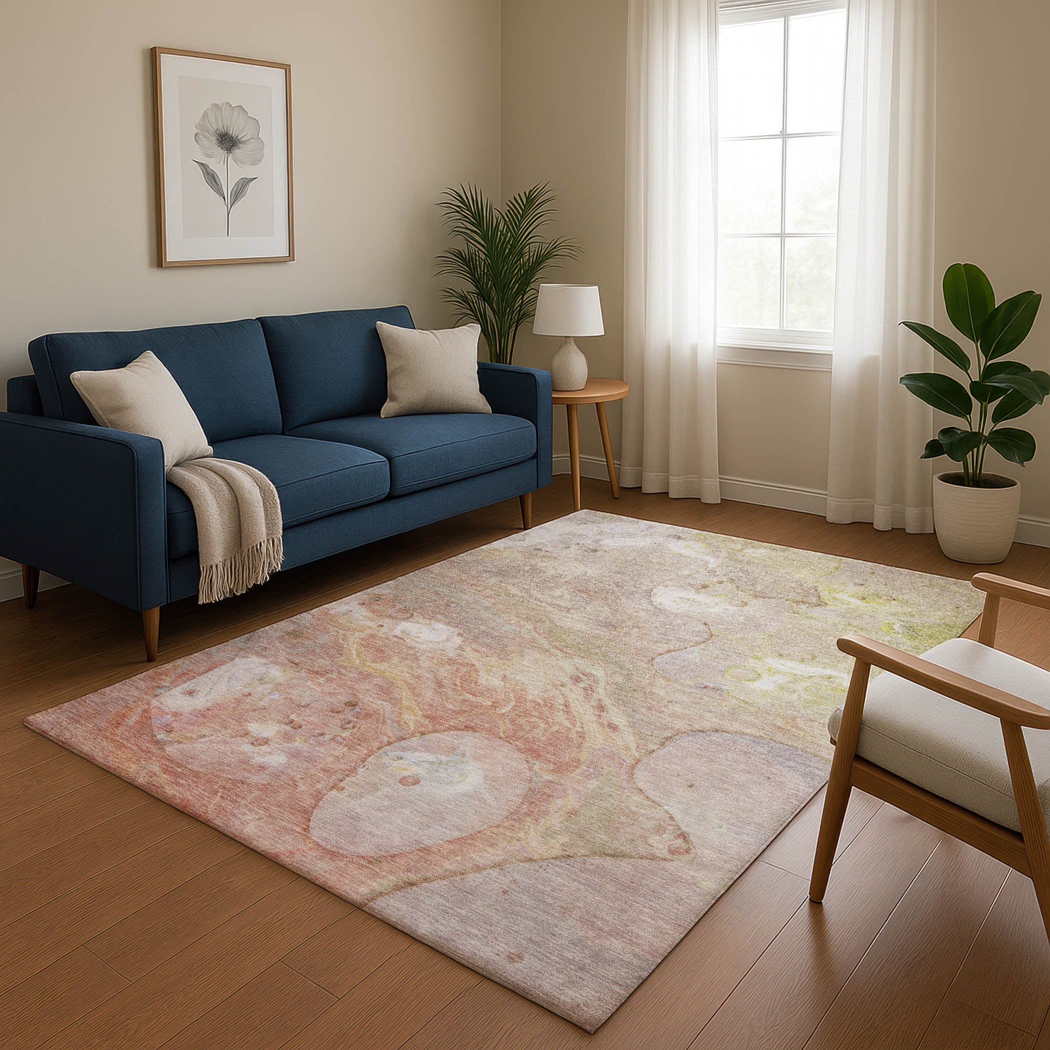 Kyoto Machine Washable Transitional Salmon Orange Rug 2'6" x 3'10" #shape_Rectangle