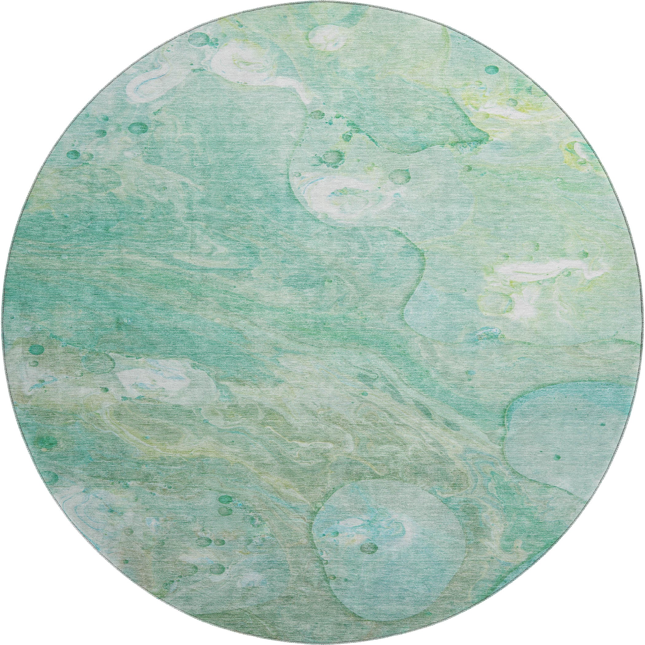 Kyoto Machine Washable Transitional Teal Rug 8' x 8' #shape_Round