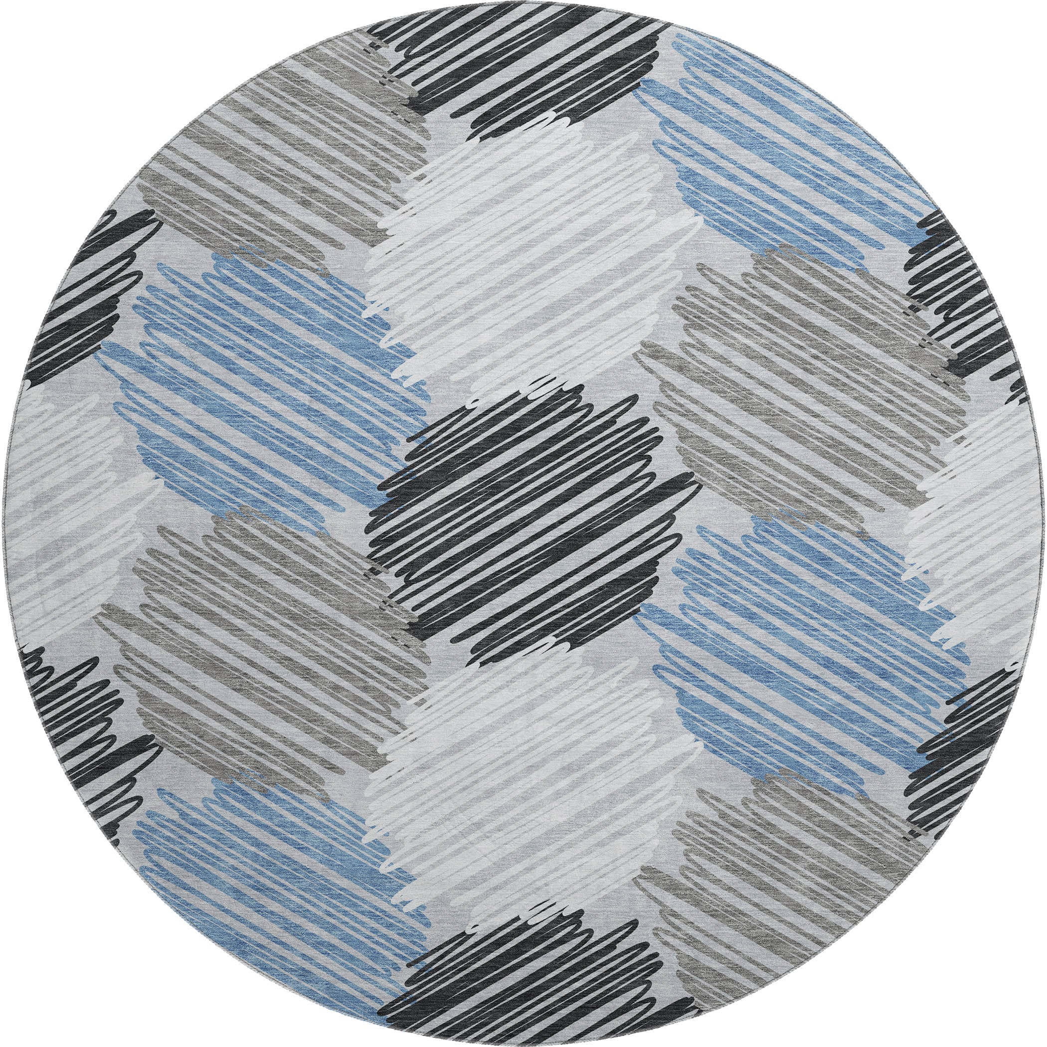 Tbilisi Machine Washable Transitional Blue Rug 8' x 8' #shape_Round