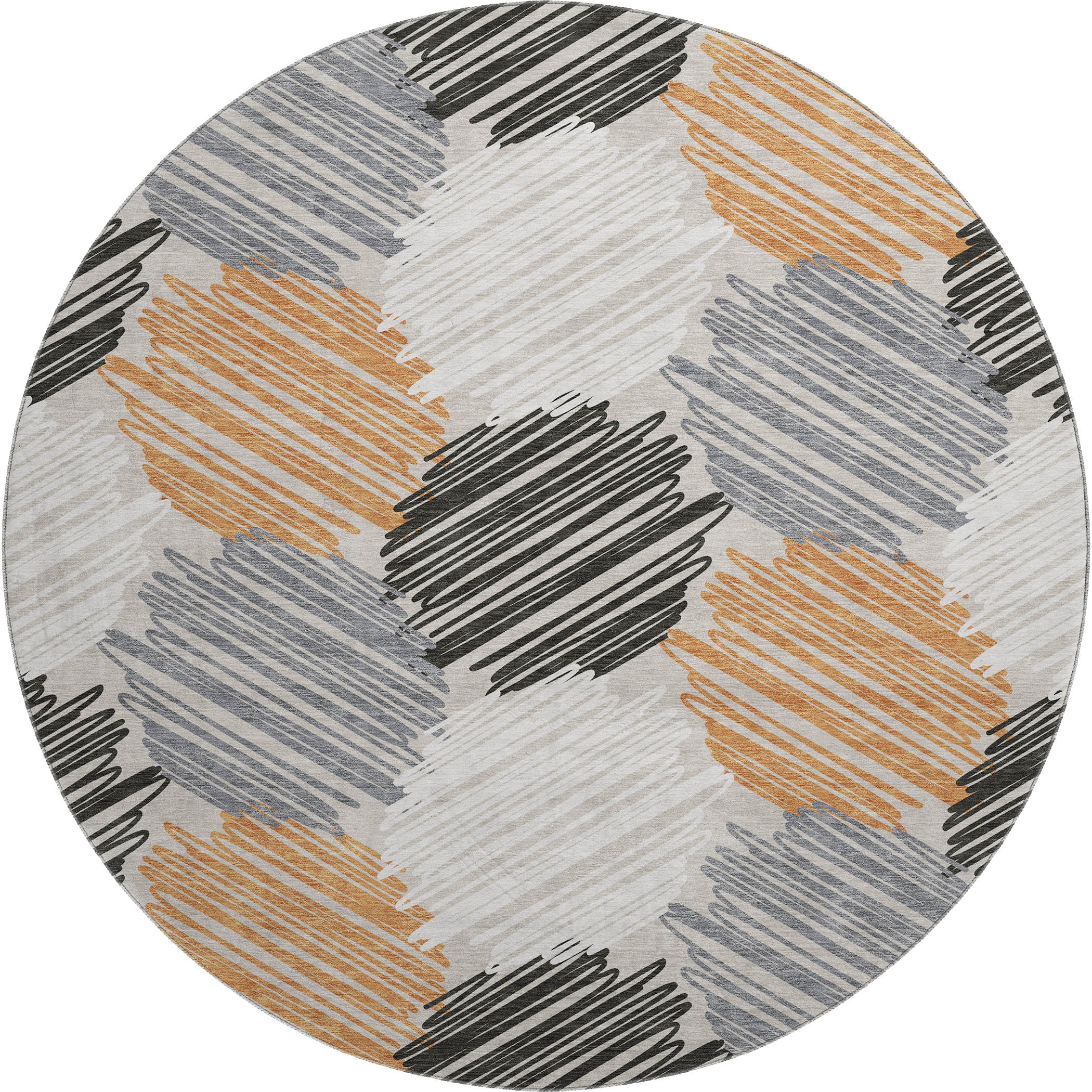 Tbilisi Machine Washable Transitional Copper Orange Rug 8' x 8' #shape_Round