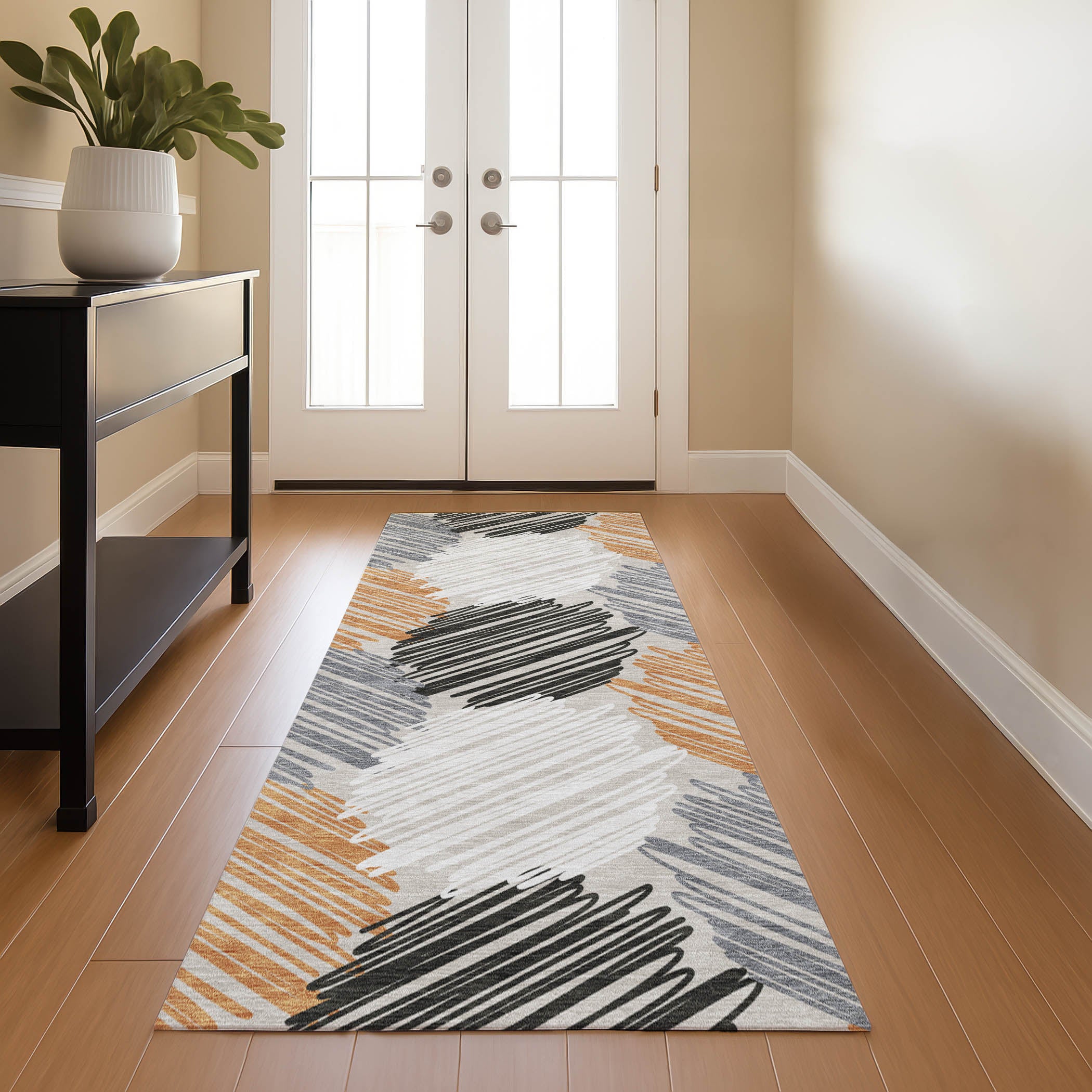 Tbilisi Machine Washable Transitional Copper Orange Rug 2'3" x 7'6" #shape_Runner