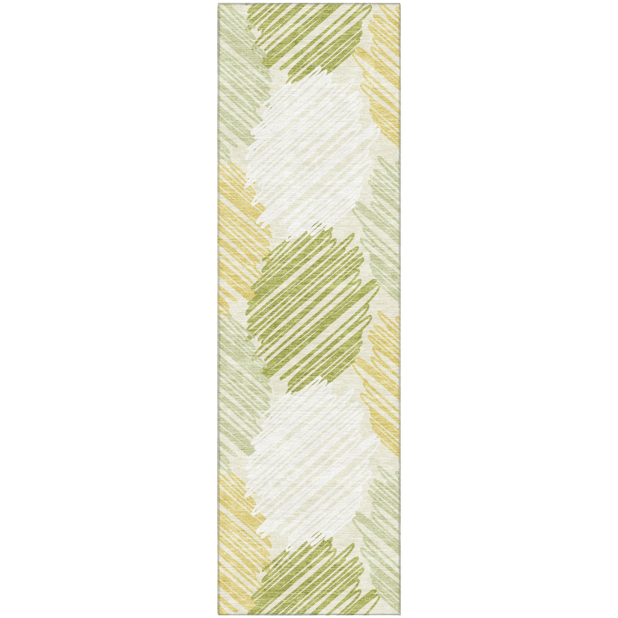Tbilisi Machine Washable Transitional Green Rug 2'3" x 7'6" #shape_Runner
