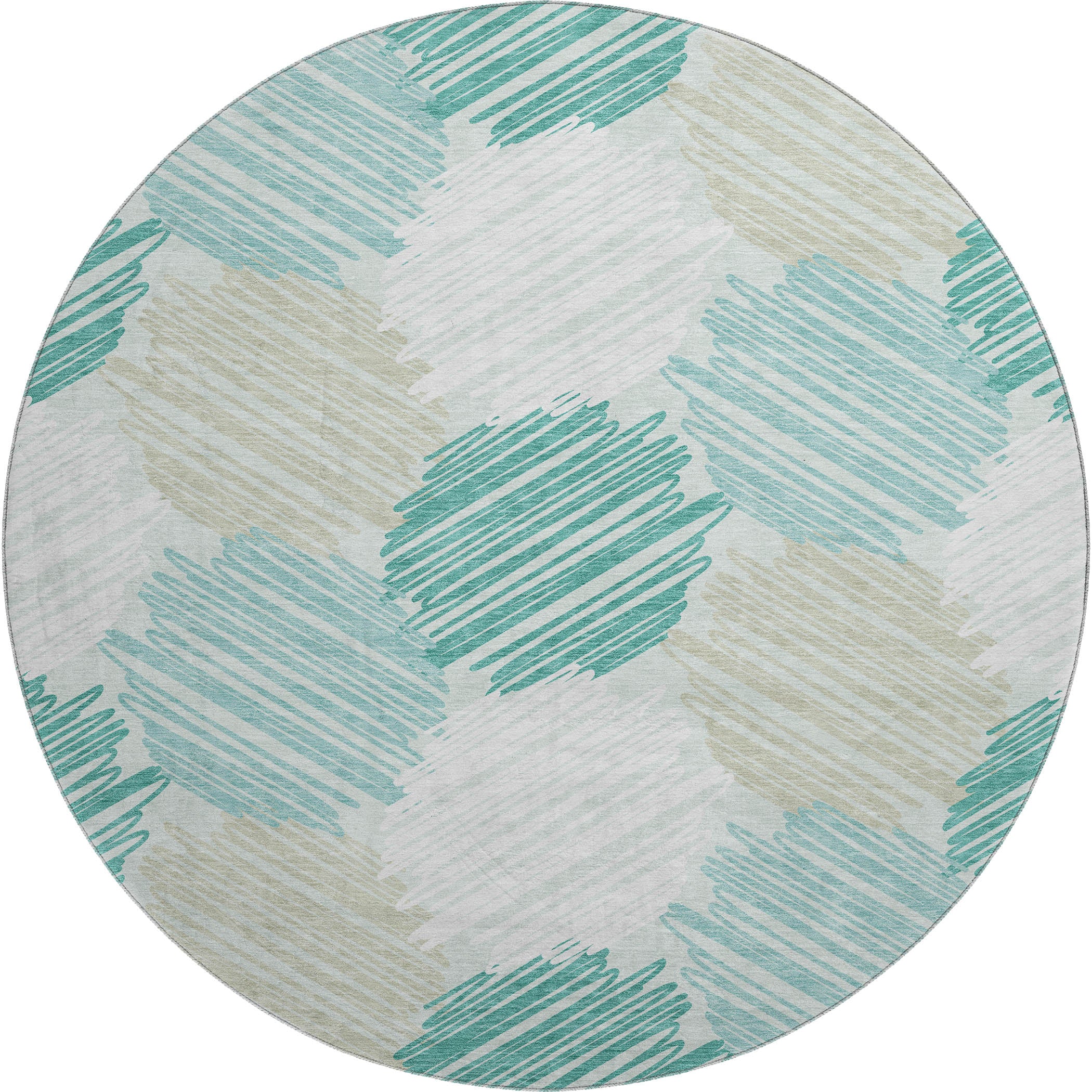 Tbilisi Machine Washable Transitional Teal Rug 8' x 8' #shape_Round