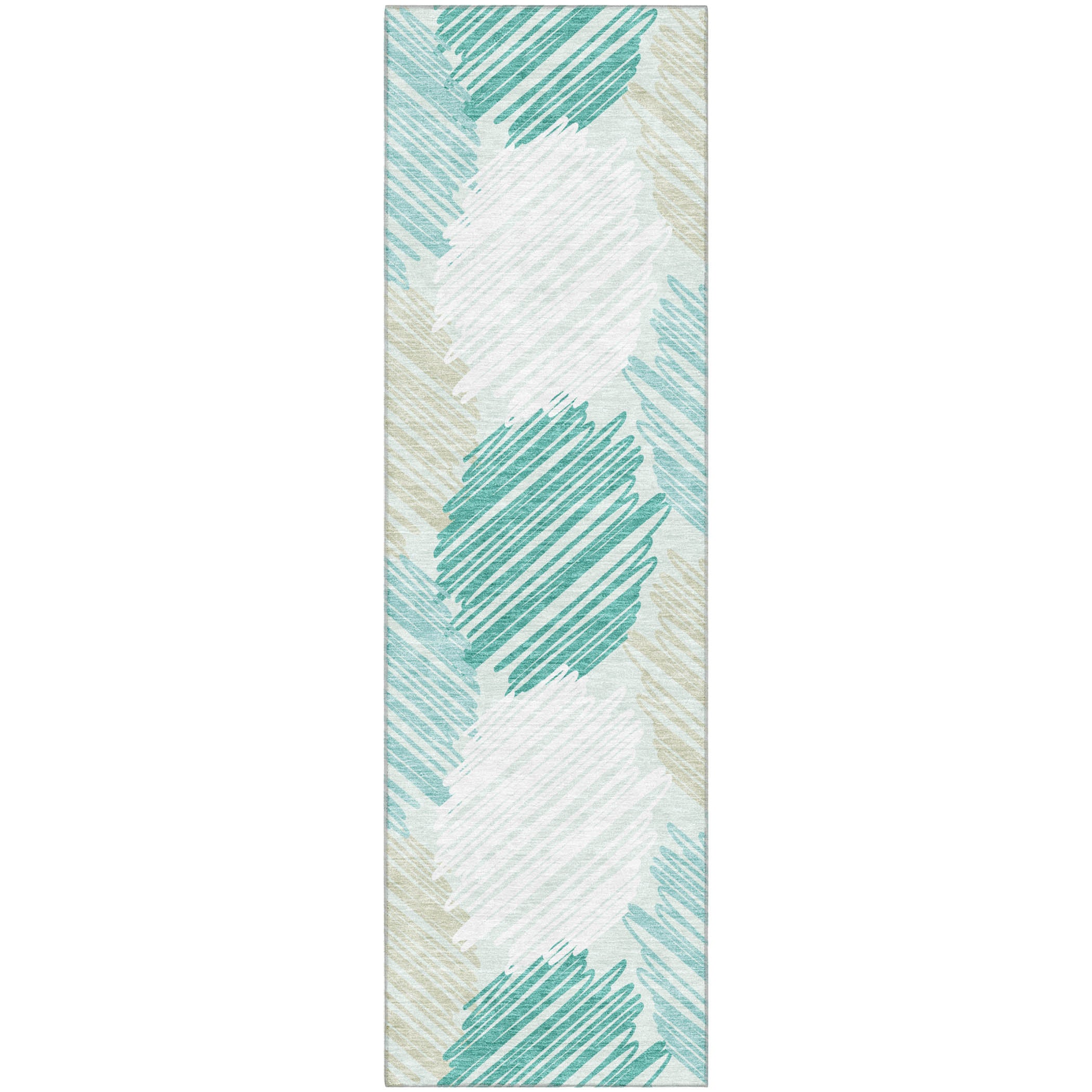 Tbilisi Machine Washable Transitional Teal Rug 2'3" x 7'6" #shape_Runner