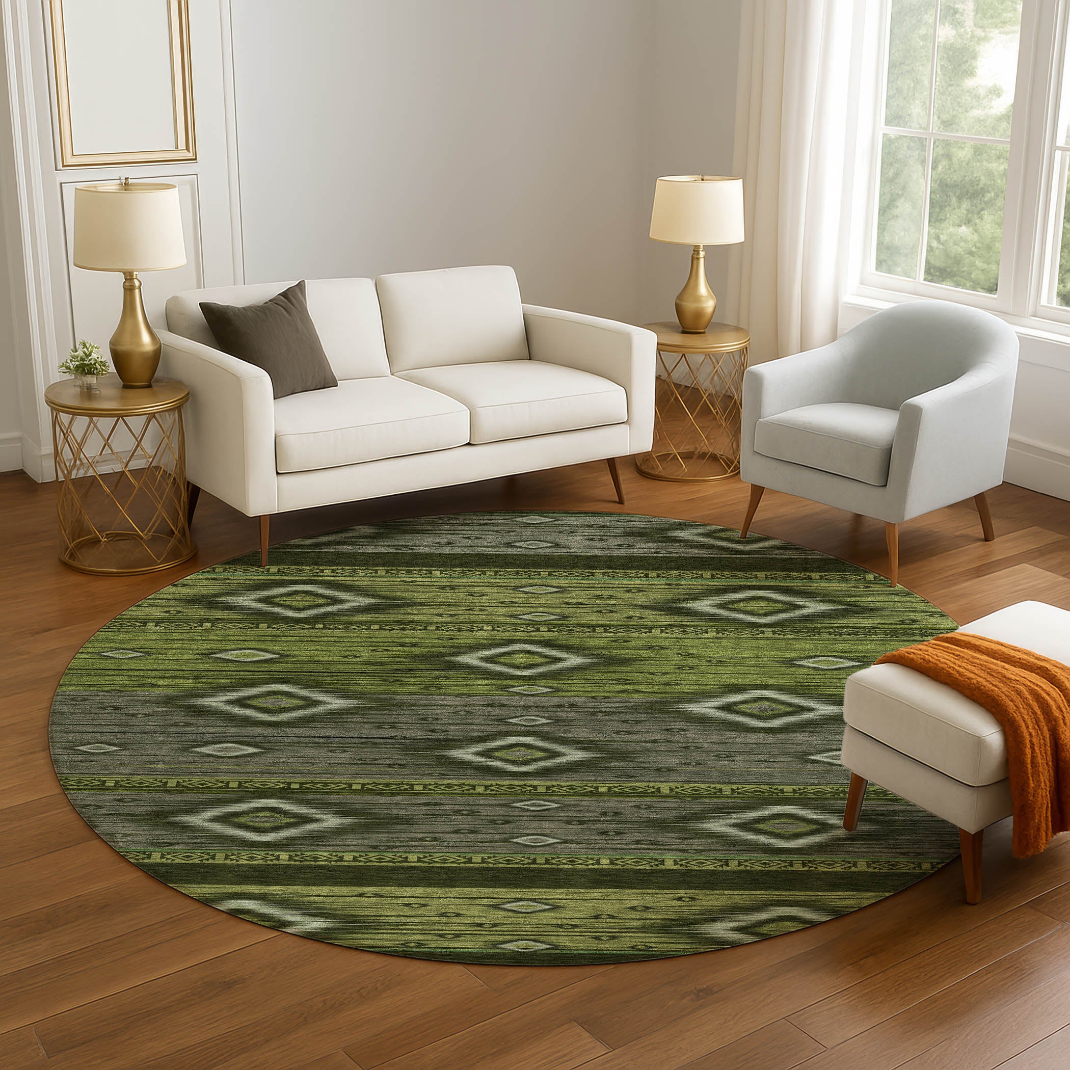 Bruges Machine Washable Transitional Aloe Green Rug 8' x 8' #shape_Round