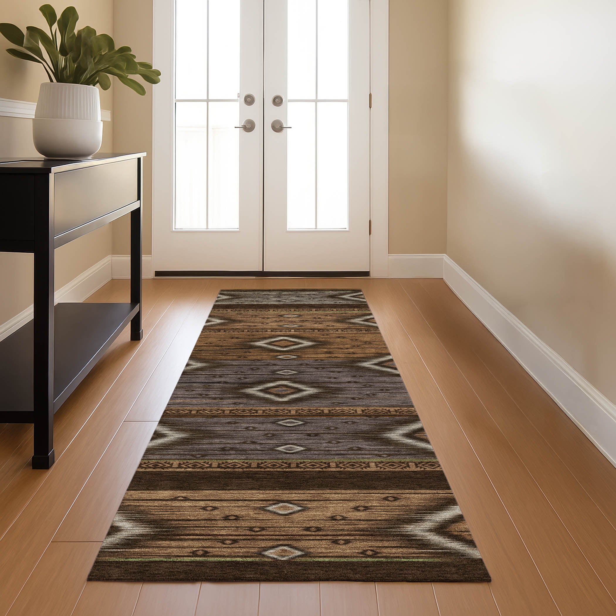 Bruges Machine Washable Transitional Chocolate Brown Rug 2'3" x 7'6" #shape_Runner