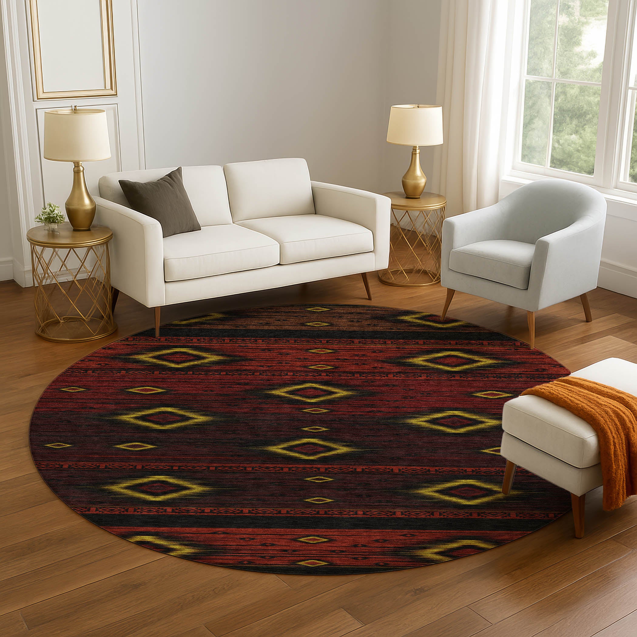 Bruges Machine Washable Transitional Red Rug 8' x 8' #shape_Round