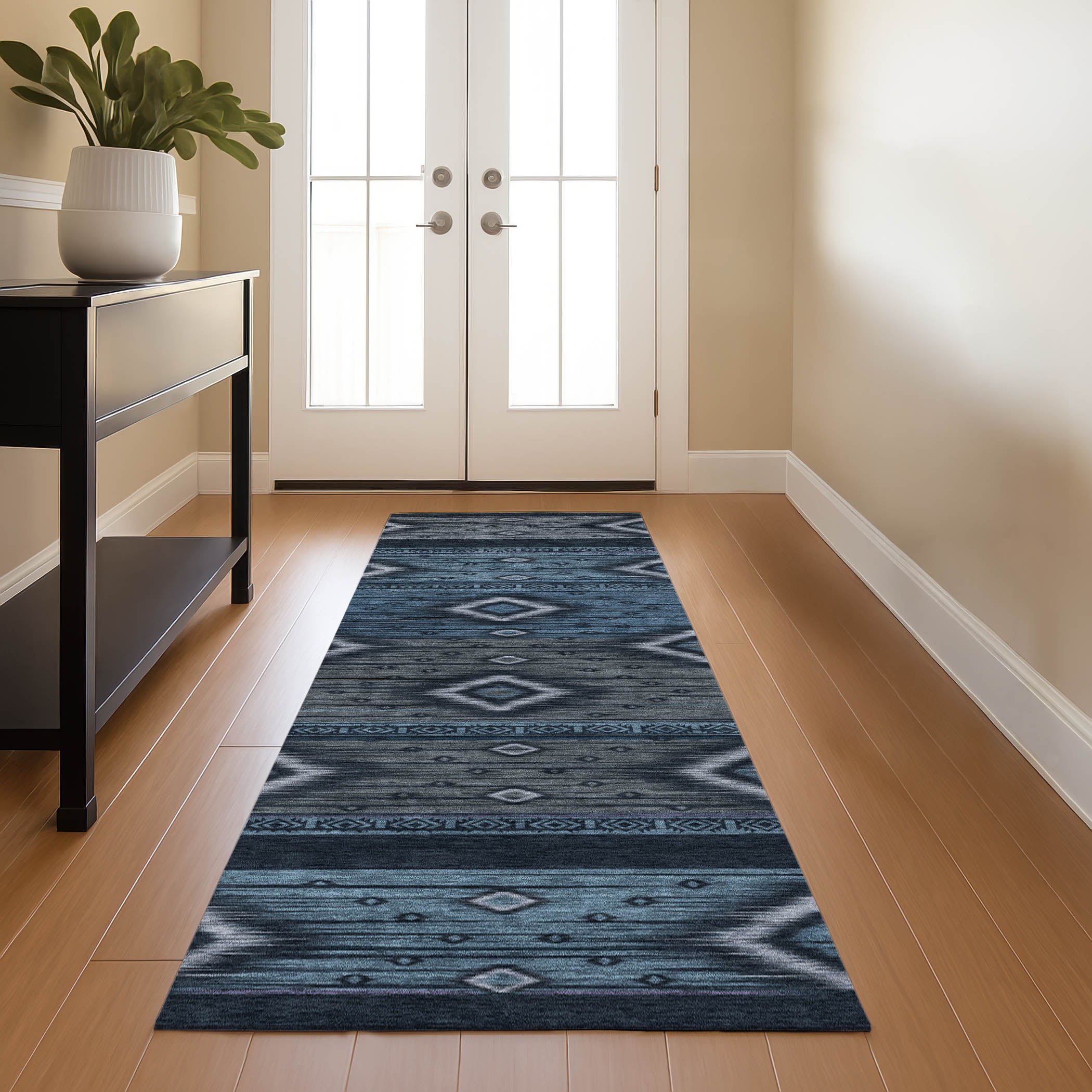 Bruges Machine Washable Transitional Teal Rug 2'3" x 7'6" #shape_Runner