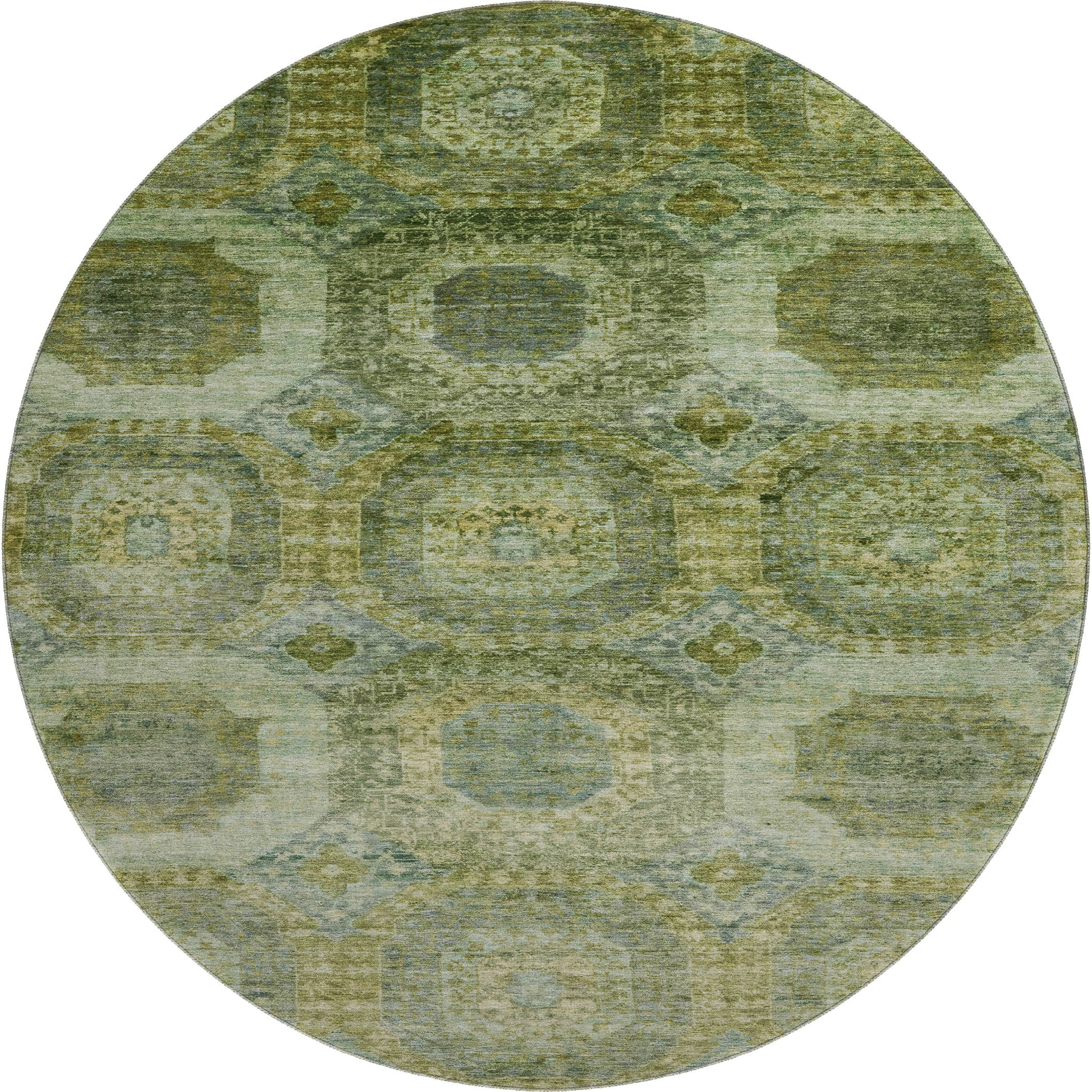 Prague Machine Washable Transitional Aloe Green Rug 8' x 8' #shape_Round